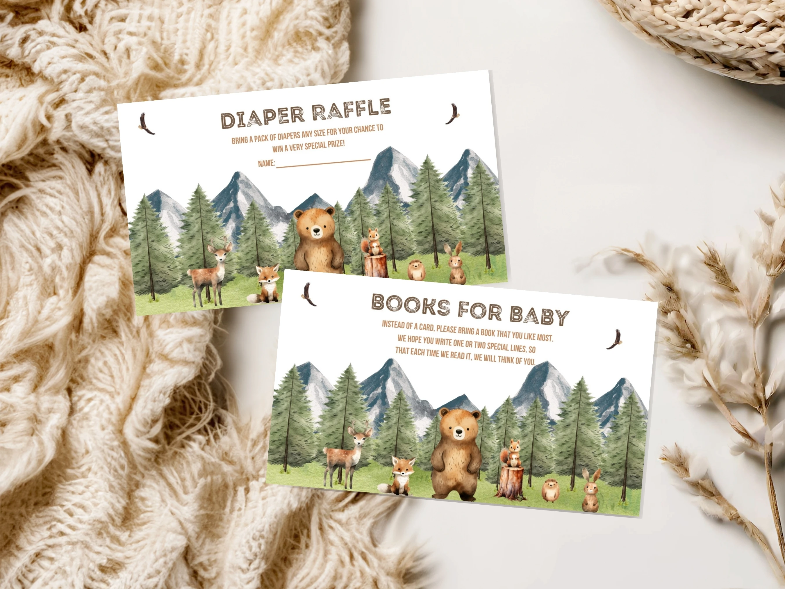 Woodland Baby Shower Invitation Set | Forest Animals Let The Adventure Begin Starter Pack For Baby Boy | Editable Canva Template | Digital Download