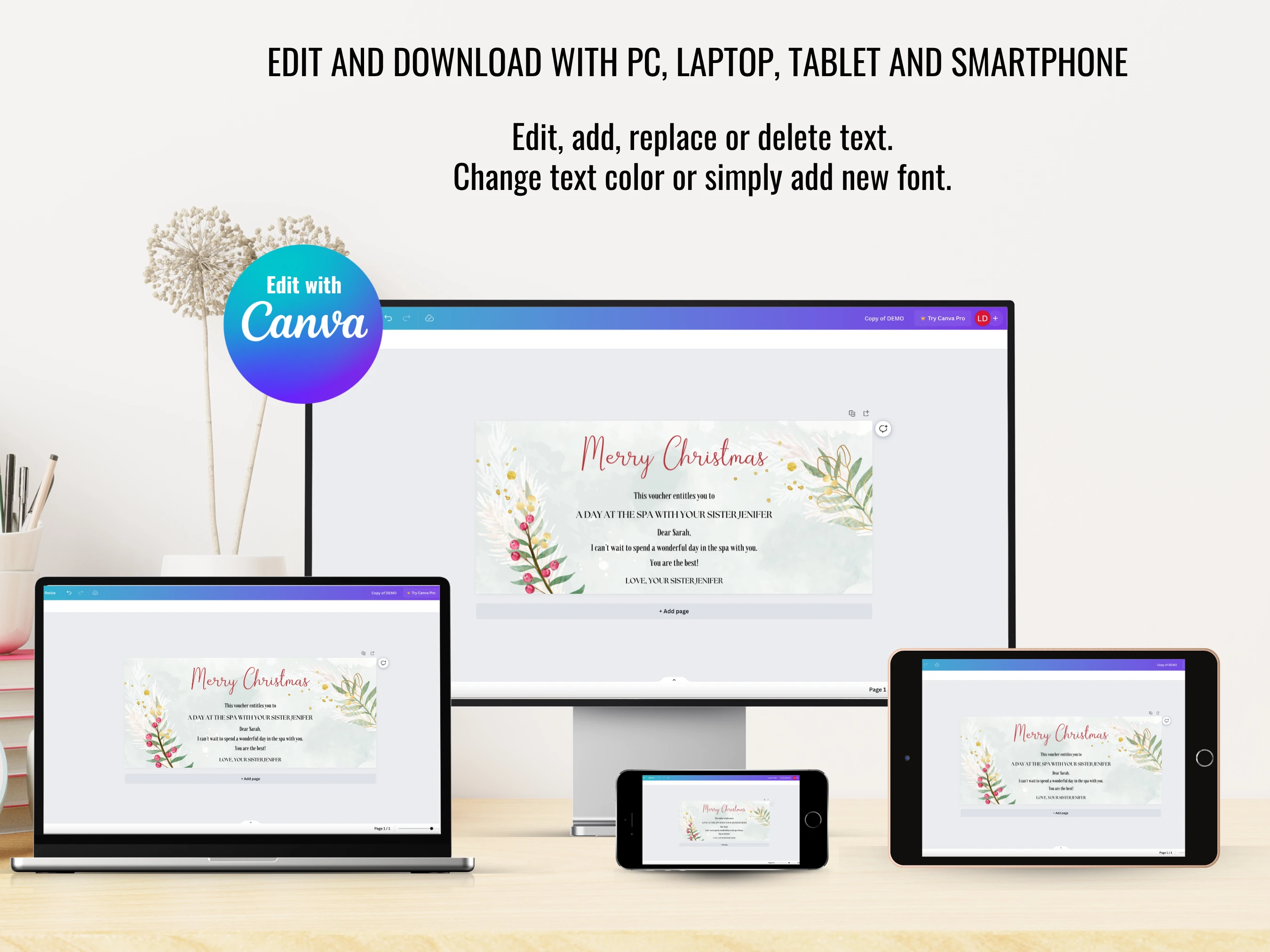 Christmas Gift Voucher Template | Elegant Holiday Gift Certificate | Editable Canva Template | Digital Download