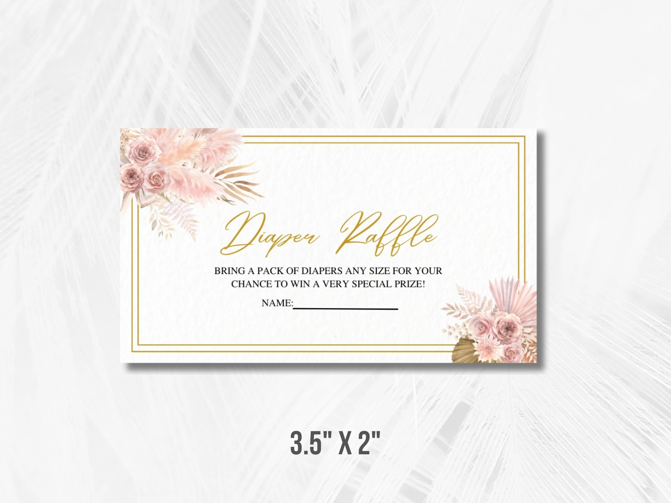 Boho Baby Shower Diaper Raffle Card | Rose Gold Pampas Grass Books For Baby Card | Editable Canva Template | Digital Download
