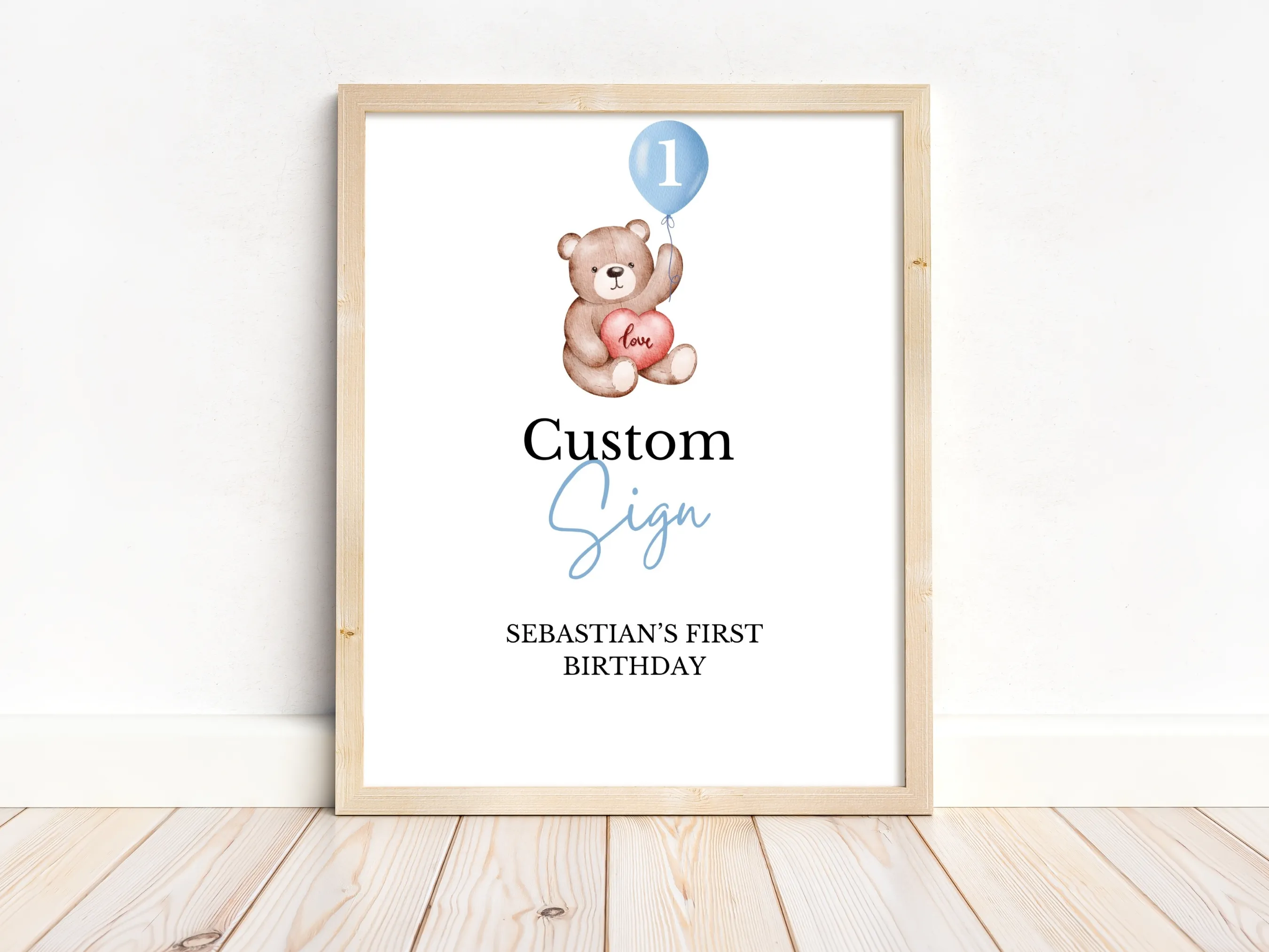 Cute teddy bear birthday cookie table sign for Beary First Birthday celebrations, customizable gift table sign, editable Canva template by fllcdesigns