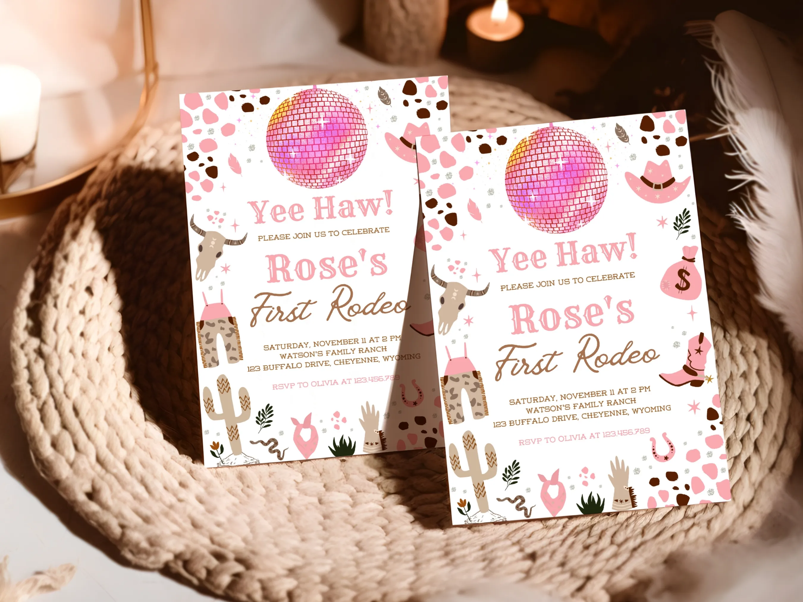Space Cowgirl First Rodeo Invitation | Disco Cowgirl Birthday Party | Editable Canva Template | Digital Download