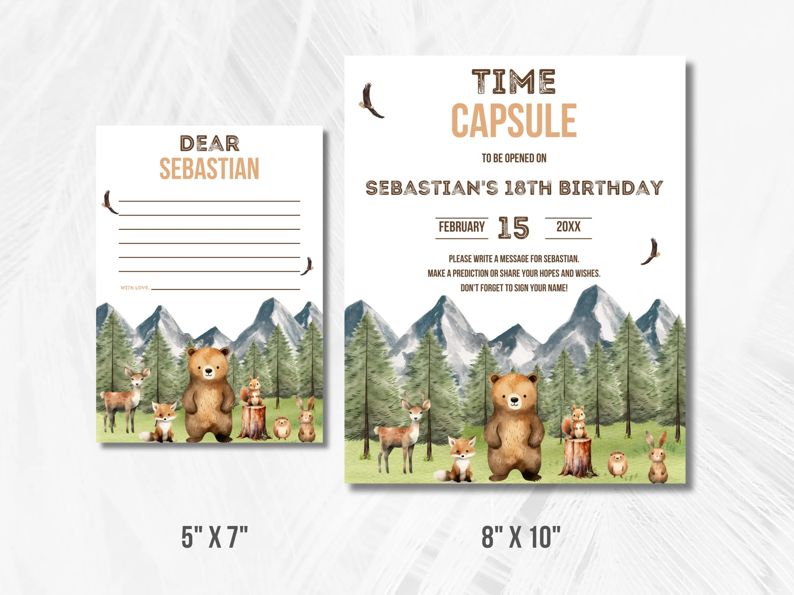 Woodland Birthday Time Capsule Sign & Wishes Card | Wild One 1st Birthday Guest Book | Editable Canva Template | Digital Download