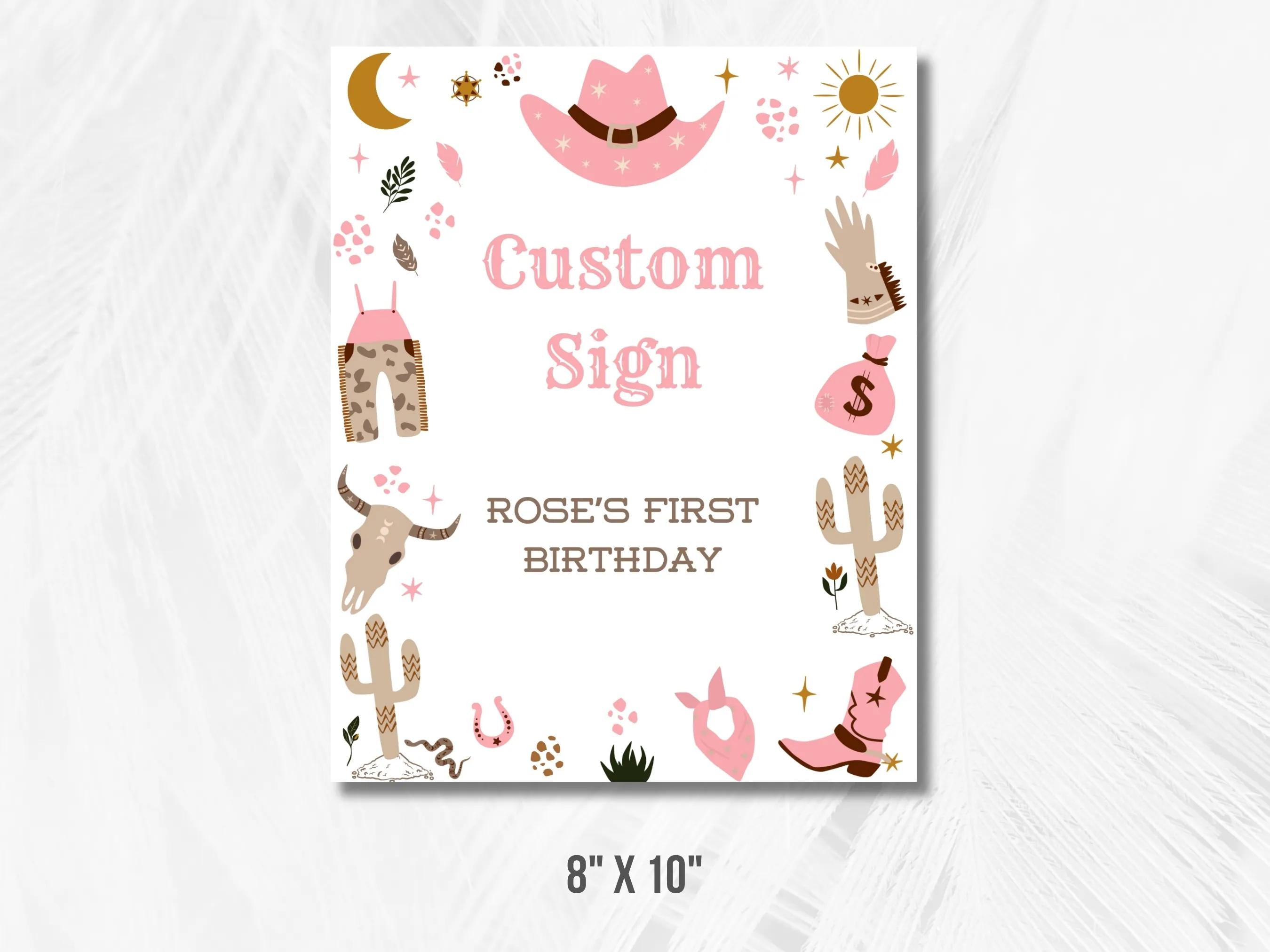 My First Rodeo Custom Birthday Custom Sign | Cowgirl Birthday Cards & Gifts Sign | Western Decor Gift Table Sign | Editable Canva Template | Digital Download