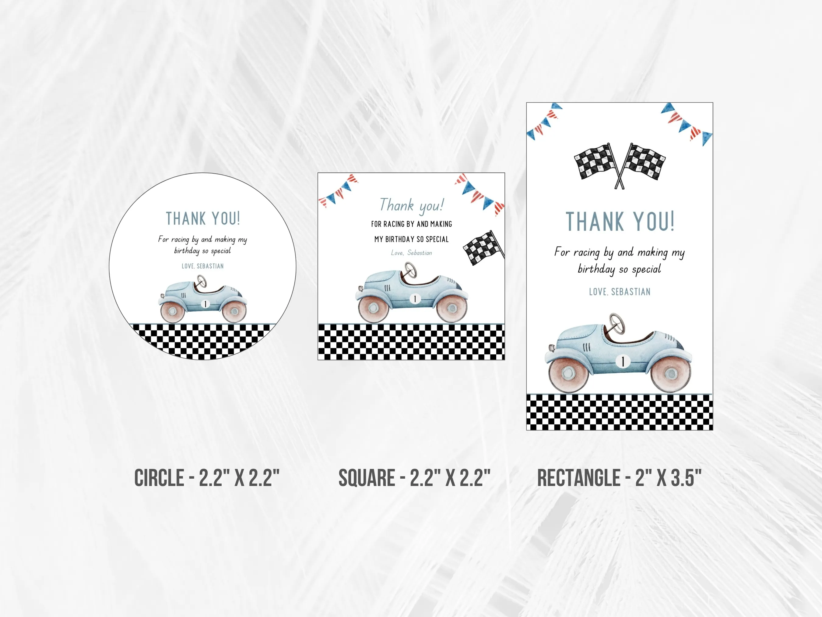 Fast One Birthday Thank You Tags | Blue Vintage Race Car Gift Tags | Racing Party Favor Labels | Editable Canva Template | Digital Download