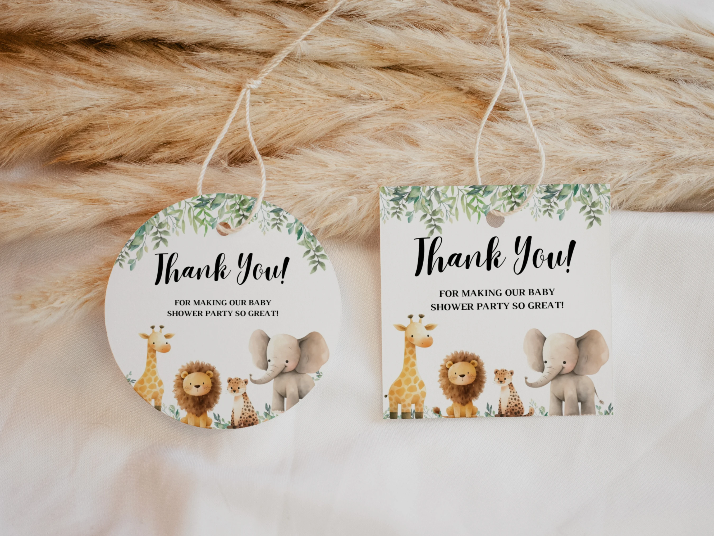 Safari Baby Shower Thank You Tags | Jungle Animals Wild One Favor Tags | Editable Canva Template | Digital Download