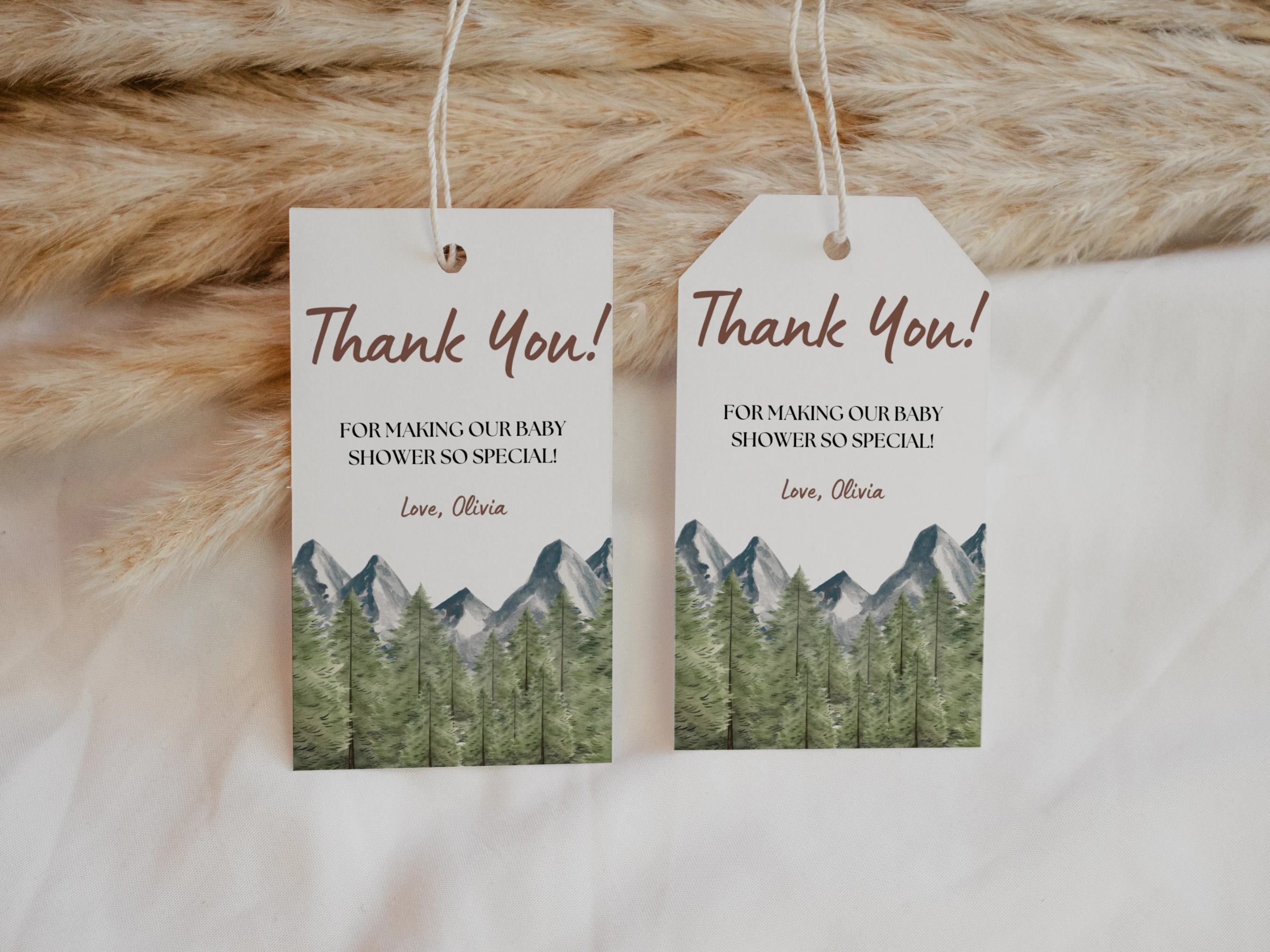 Adventure Awaits Baby Shower Thank You Tags | Woodland Forest Mountain Favor Tags | Editable Canva Template | Digital Download