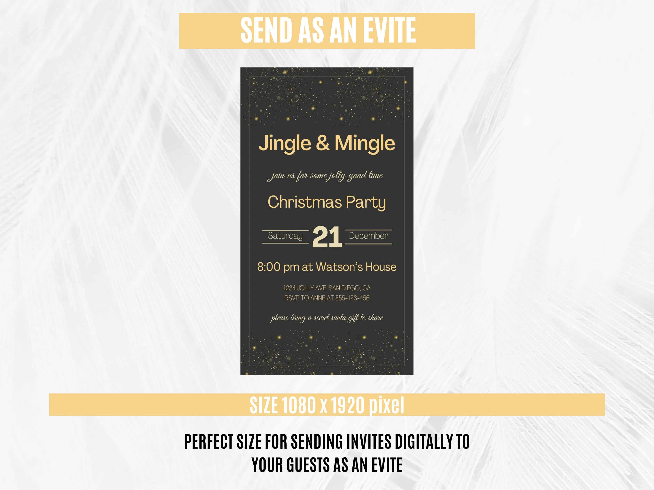 Black and Gold Christmas Party Mobile Invitation | Jingle & Mingle Evite | Editable Canva Template | Digital Download