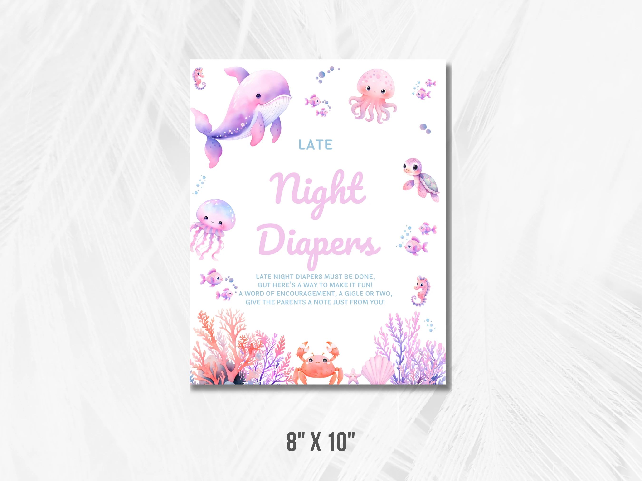 Under The Sea Baby Shower Table Signs | Ocean Animals Late Night Diapers Sign | Pacifier Hunt Sign | Editable Canva Template | Digital Download