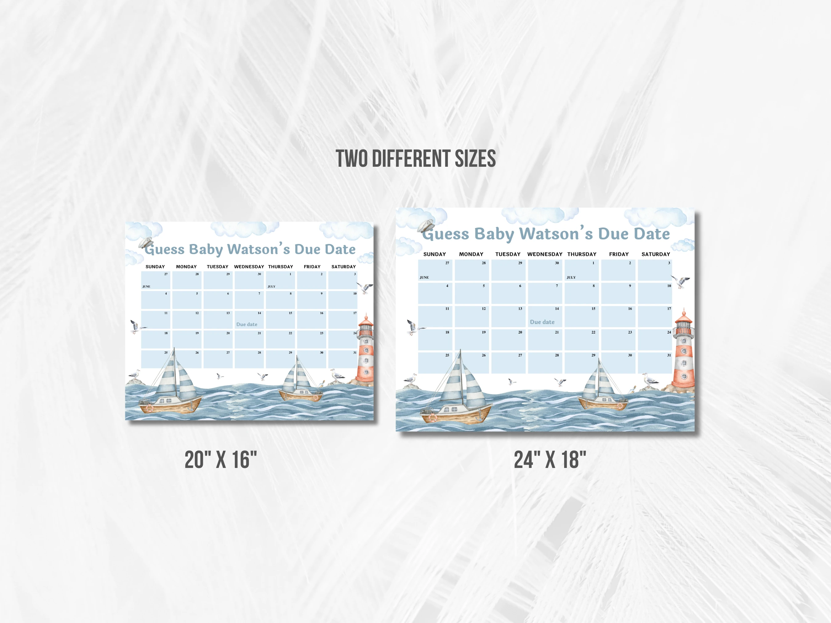 Nautical Baby Due Date Calendar | Ahoy It's a Boy Prediction Game | Guess The Birthday For Baby Boy | Editable Canva Template | Digital Download