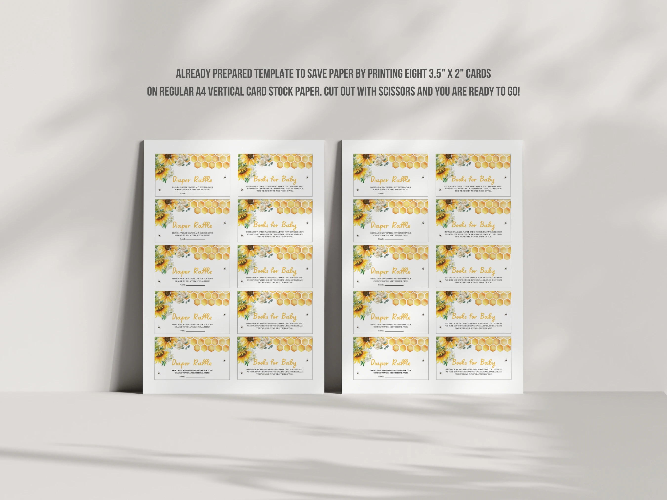 Bumble Bee Baby Shower Diaper Raffle Card | Sunflower Honey Bee Books For Baby Card | Editable Canva Template | Digital Download