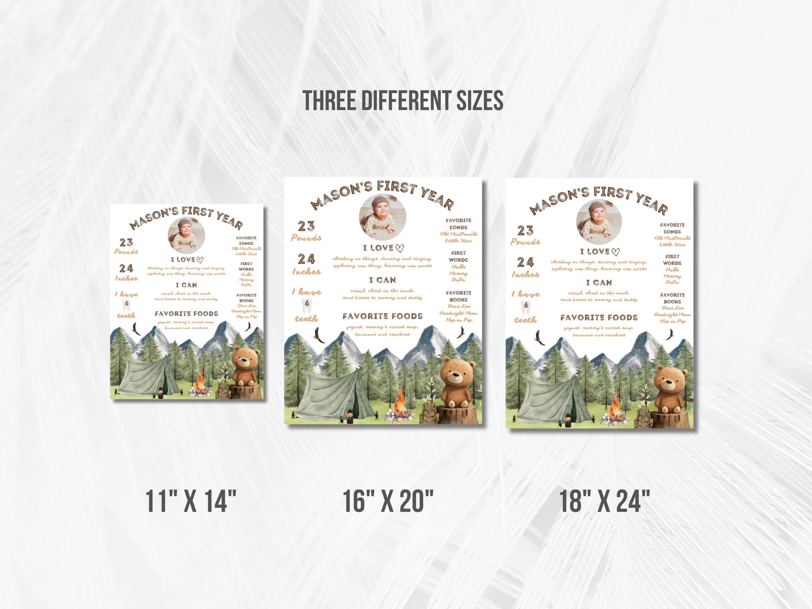 One Happy Camper Milestone Board | Woodland Milestone Poster | Brown Bear Baby Milestone Sign | 1st Birthday Party | Editable Canva Template | Digital Download