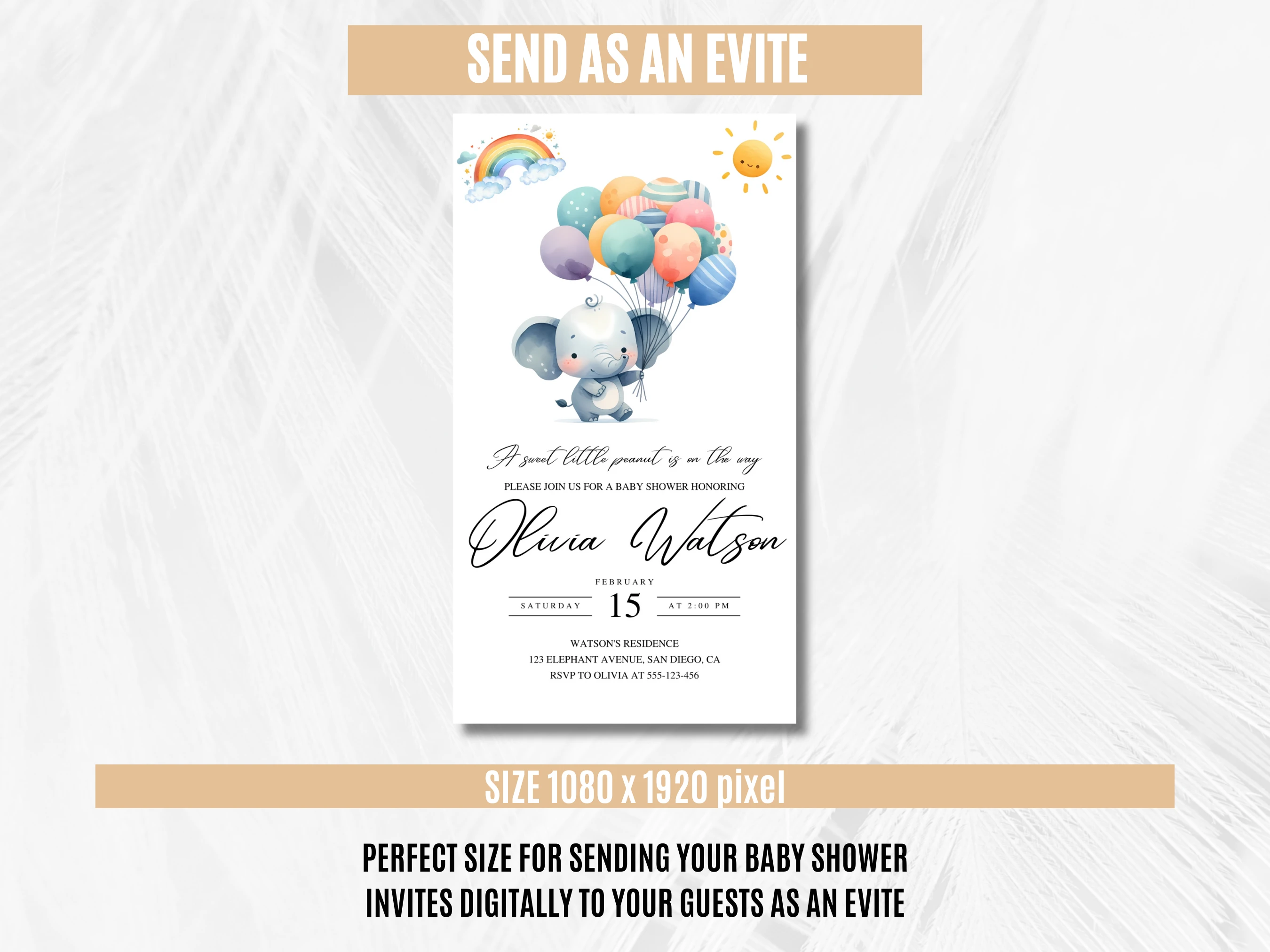 Little Peanut Baby Shower Mobile Invitation | Elephant Baby Shower Digital Invite | Balloons Baby Shower Party | Editable Canva Template | Digital Download