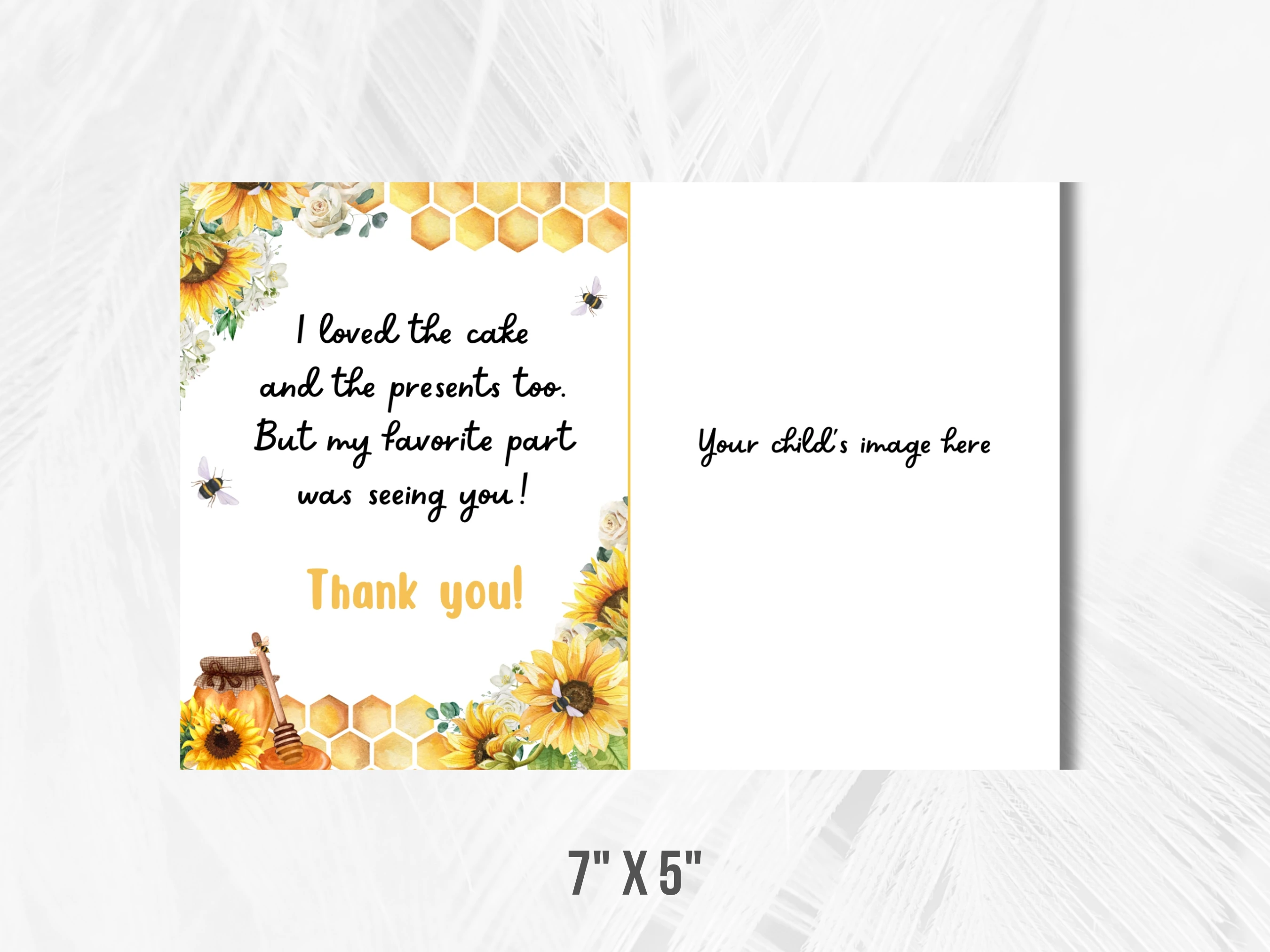 First Bee Day Birthday Thank You Card With Photo | Sunflower Bee Birthday Thank You Note | Sweet As Can Bee 1st Birthday Party | Editable Canva Template | Digital Download