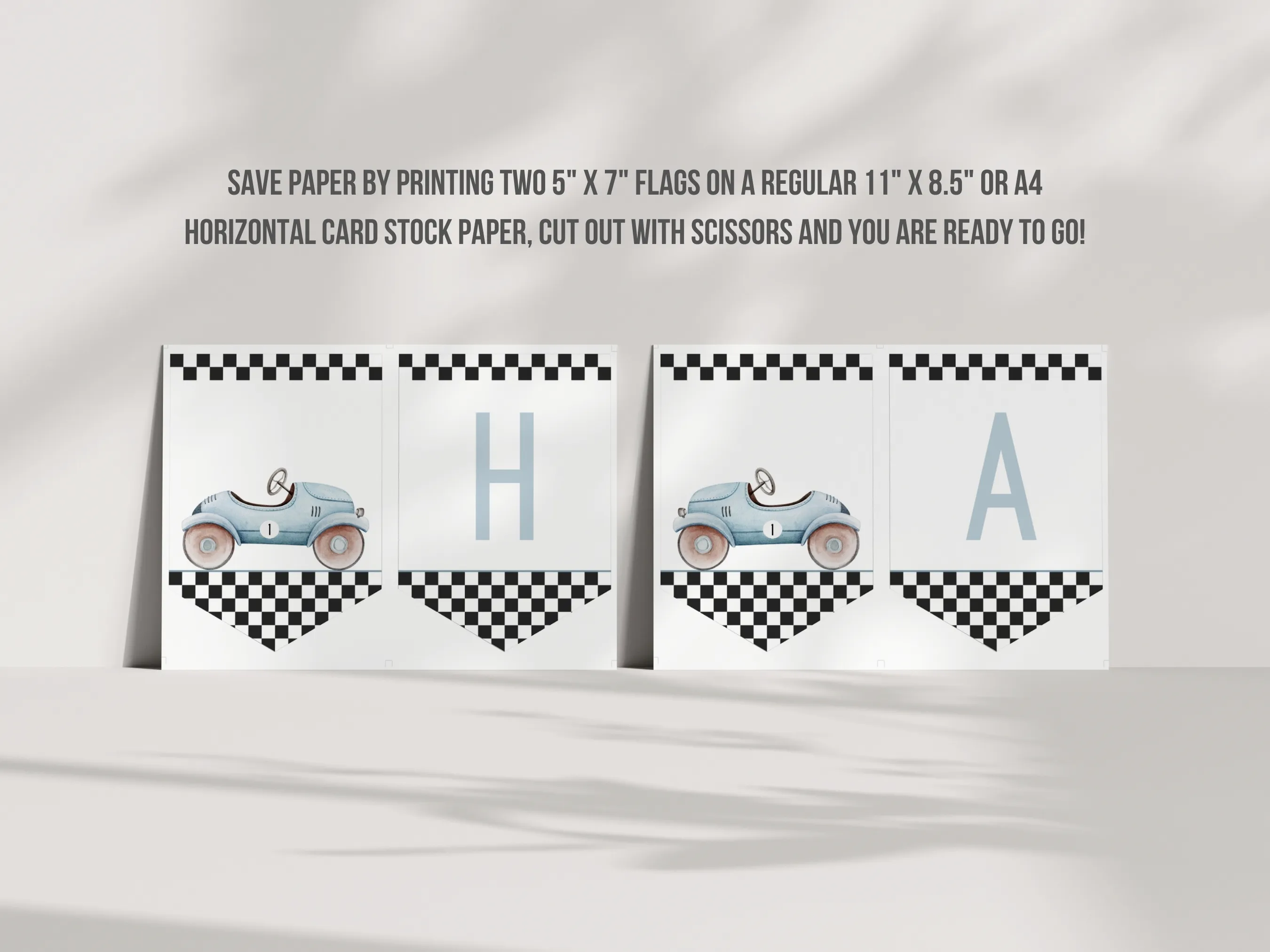 Fast One Birthday Wall Banner | Blue Vintage Race Car Happy Birthday Banner | 1st Birthday Bunting | Editable Canva Template | Digital Download