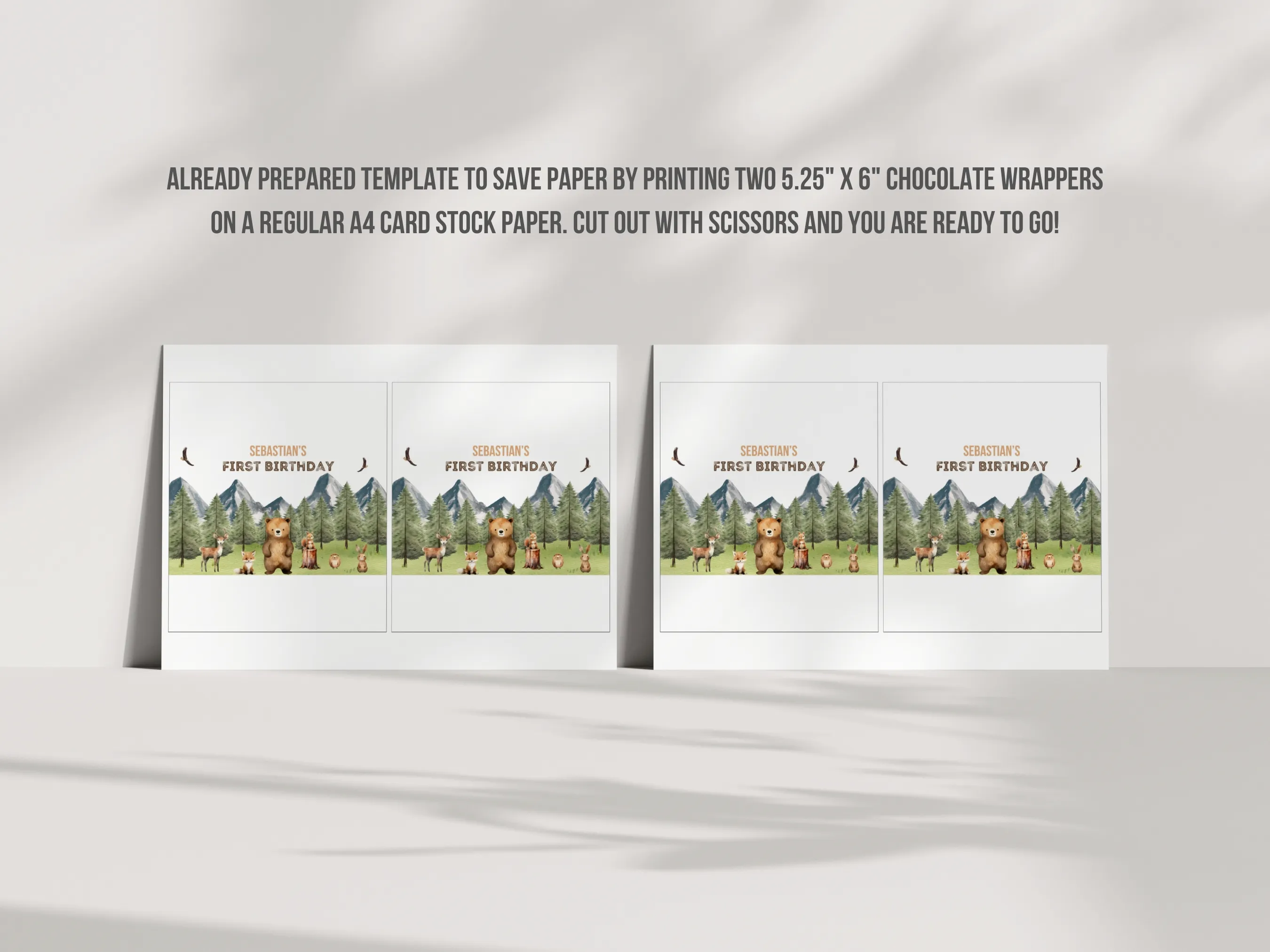 Woodland Animals Birthday Chocolate Wrappers | Wild One Candy Wrappers | Forest Animal Candy Bar Labels | Editable Canva Template | Digital Download