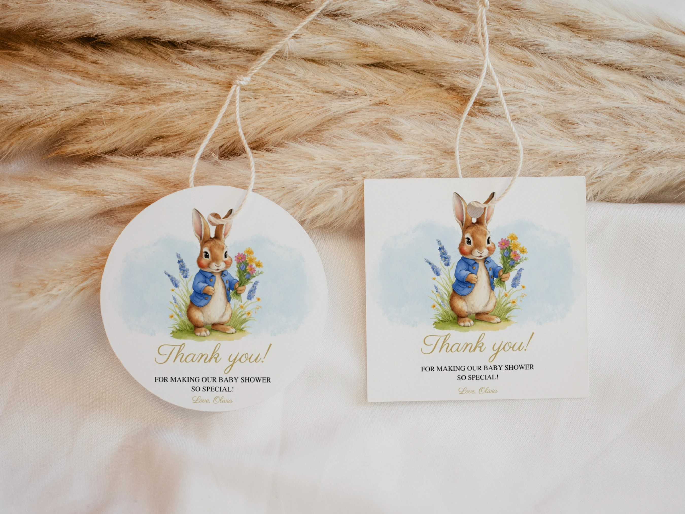 Peter Rabbit Baby Shower Thank You Tags | Flopsy Bunny Spring Greenery Favor Tags | Editable Canva Template | Digital Download