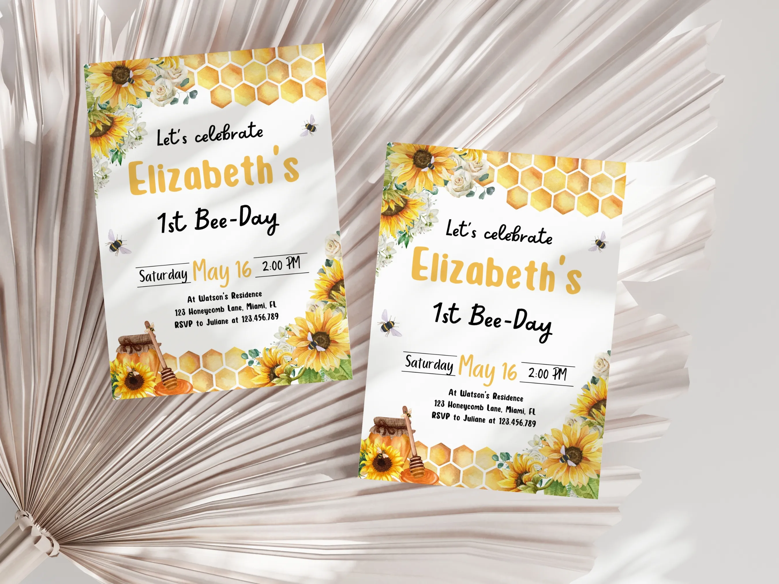 Sunflower Bee 1st Birthday Invitation | Sweet as Can Bee Theme | Editable Canva Template | Digital Download