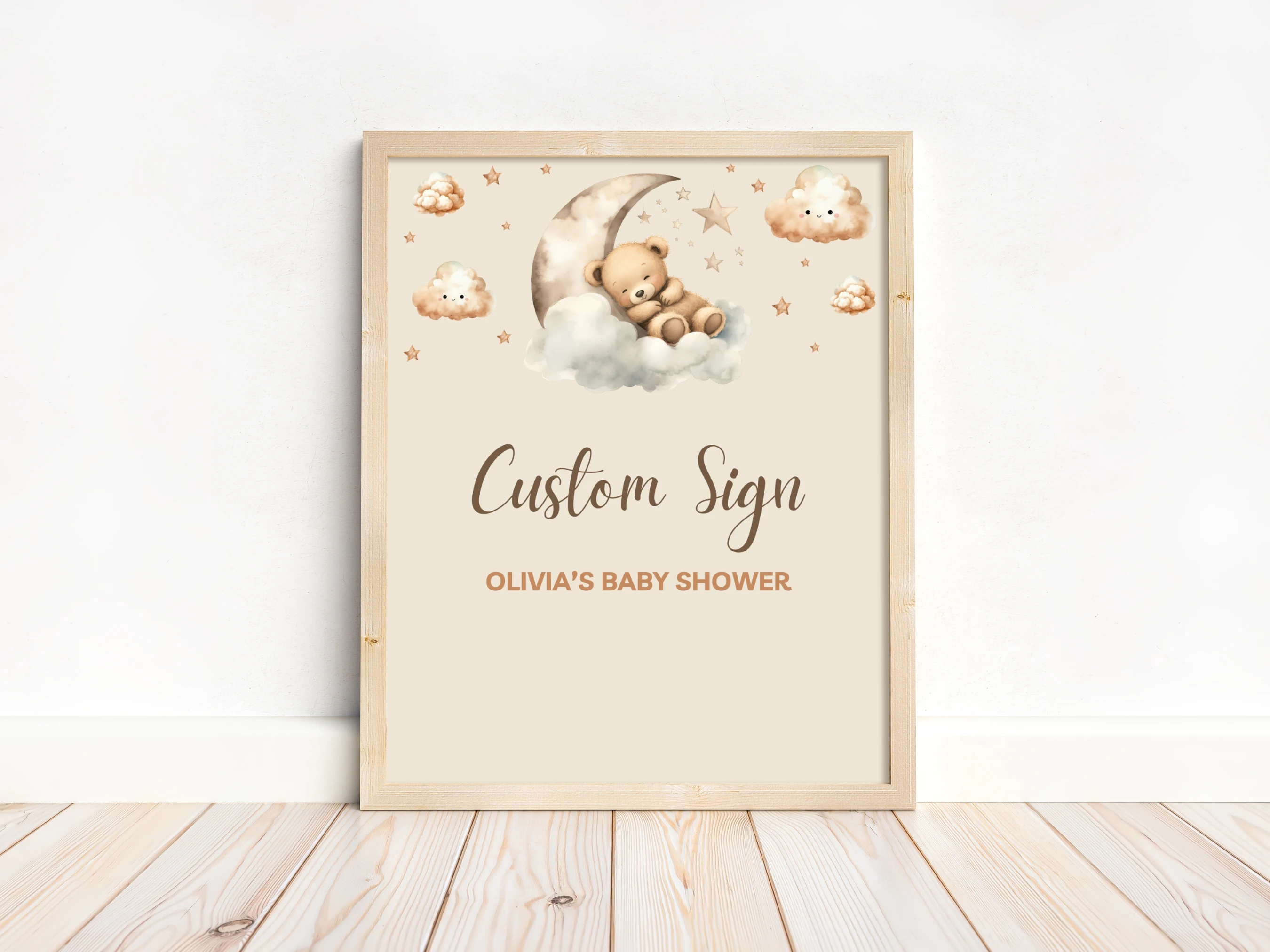Sleeping Teddy Bear Baby Shower Table Sign | Over The Moon Late Night Diapers Sign | Pacifier Hunt Sign | Editable Canva Template | Digital Download