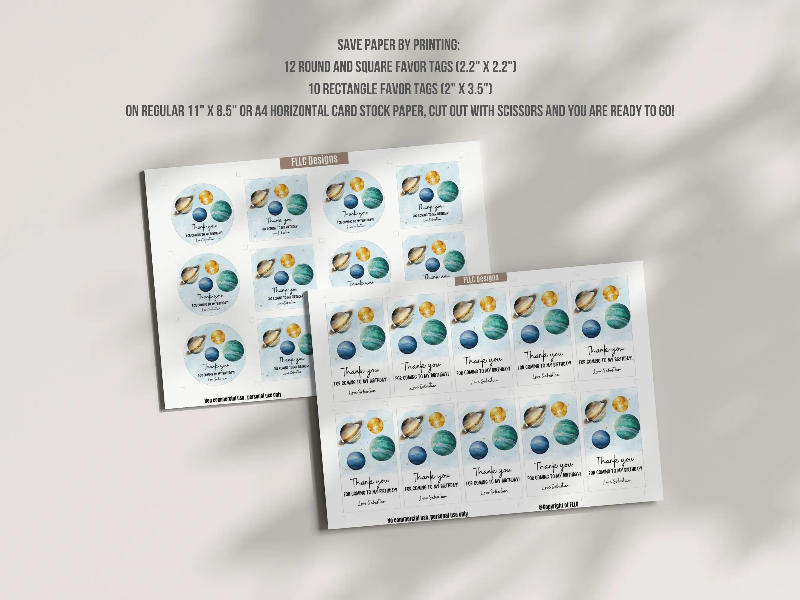 First Trip Around the Sun Birthday Gift Tags | Outer Space Thank You Tags | Space 1st Birthday Favor Labels | Editable Canva Template | Digital Download