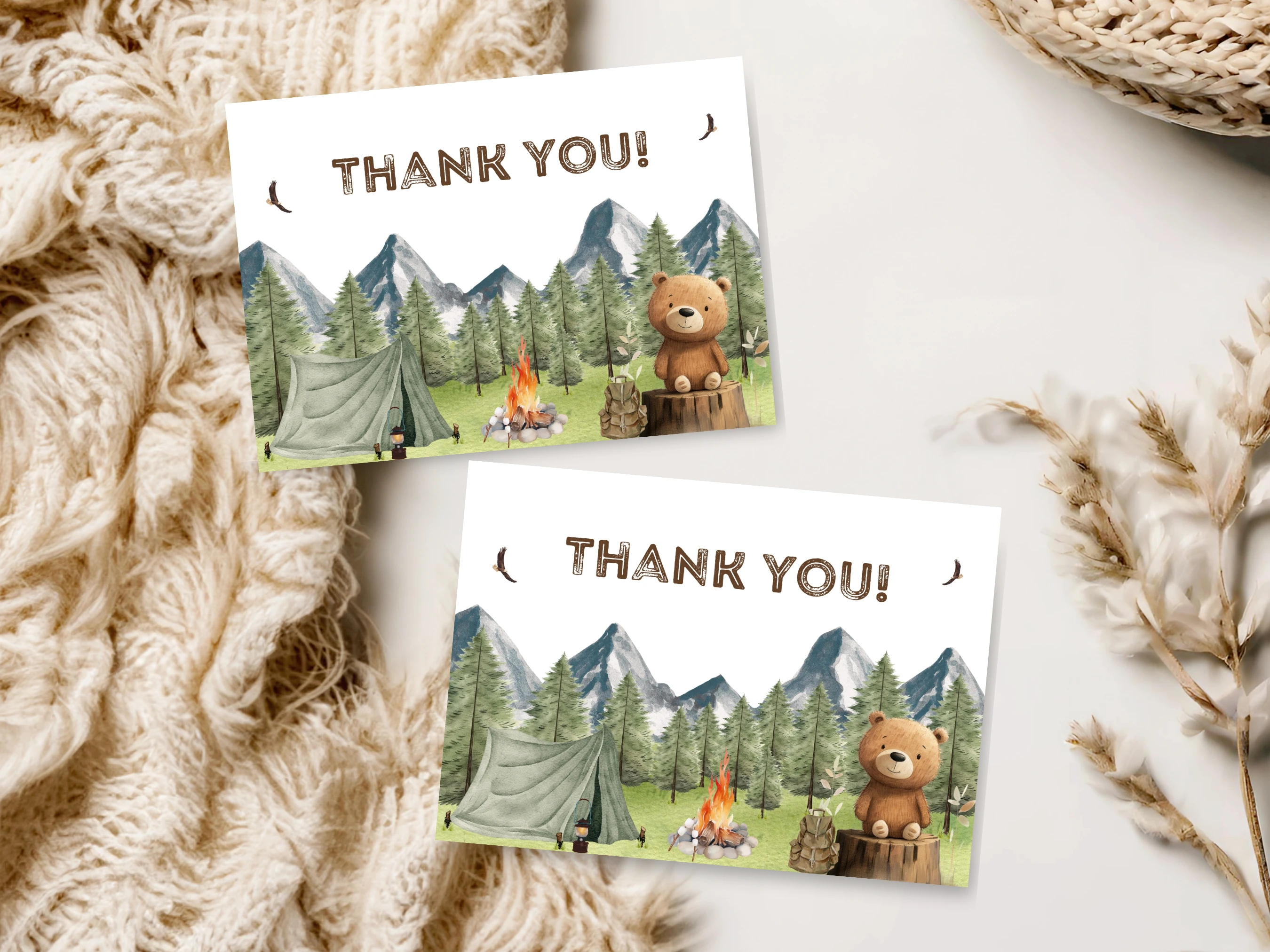 Little Camper Baby Shower Invitation Set | Woodland Brown Teddy Bear Starter Pack For Baby Boy | Editable Canva Template | Digital Download
