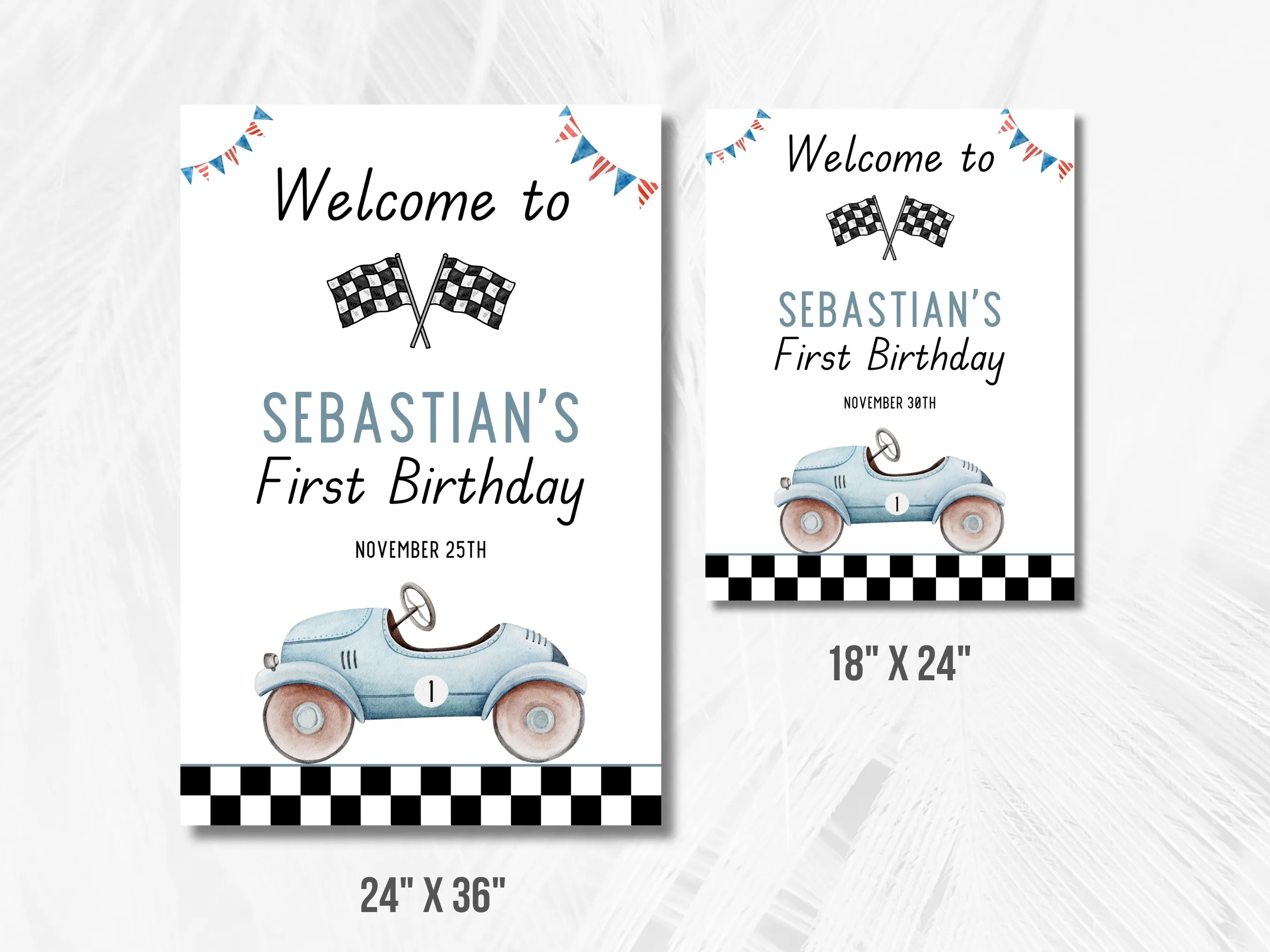 Fast One Birthday Welcome Sign | Vintage Race Car Party Welcome Board | Race Car 1st Birthday Sign | Editable Canva Template | Digital Download