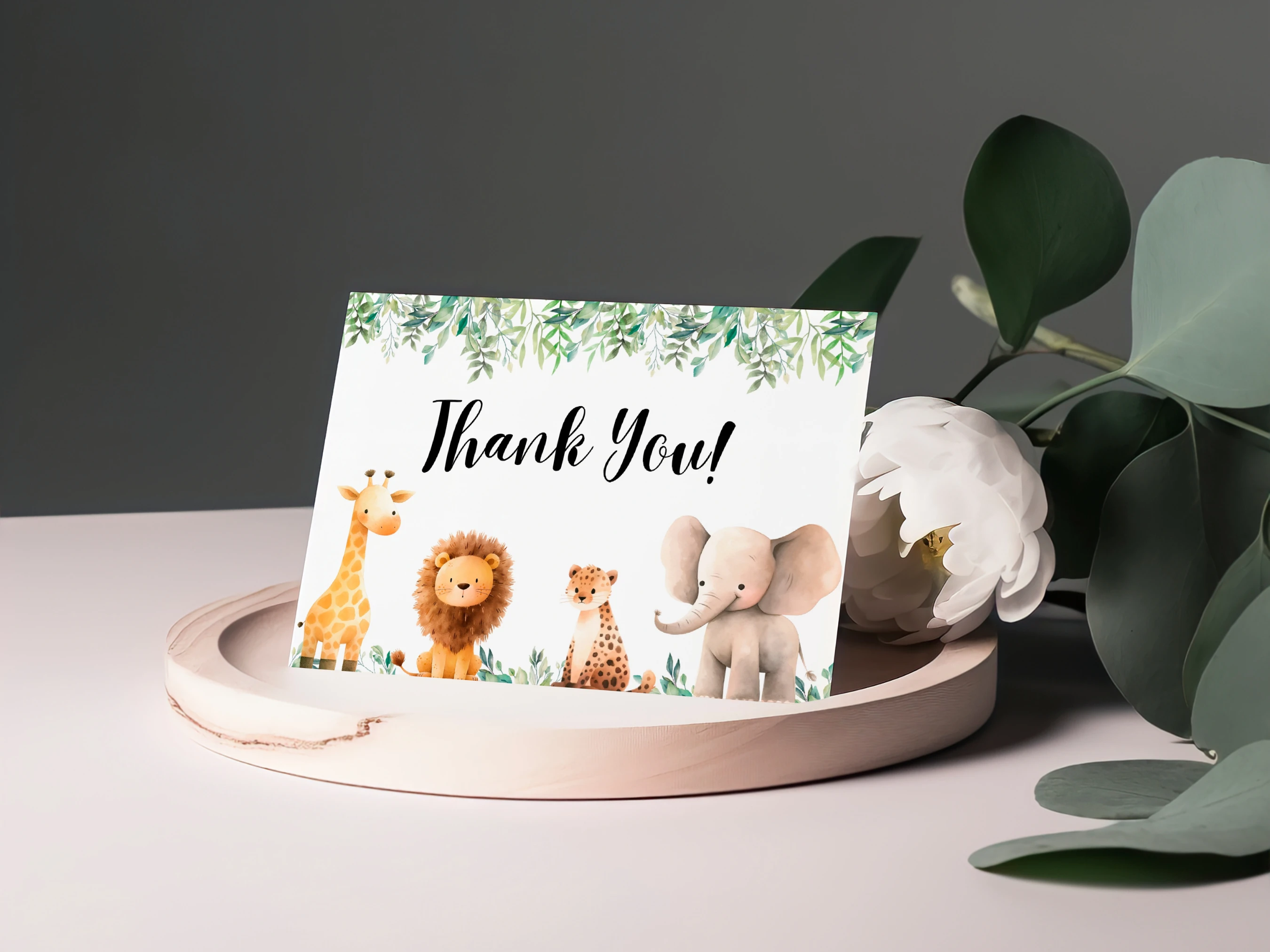 safari baby shower thank you card, jungle theme baby shower thank you note, safari party thank you card printable, jungle baby shower thank you template, editable baby shower thank you card Canva
