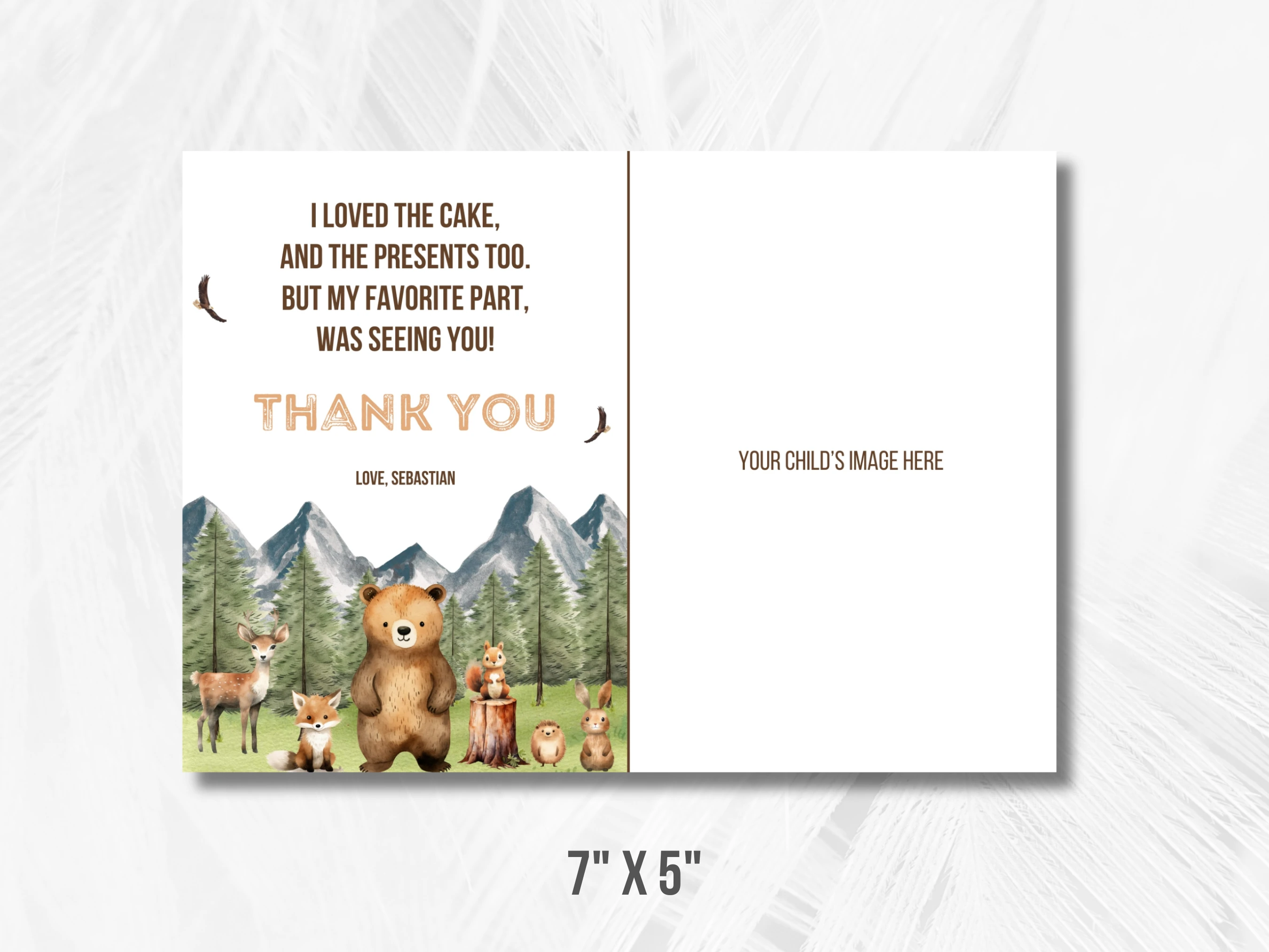 Forest Animals Birthday Thank You Card With Photo | Woodland Birthday Thank You Note | Brown Bear 1st Birthday Party | Editable Canva Template | Digital Download