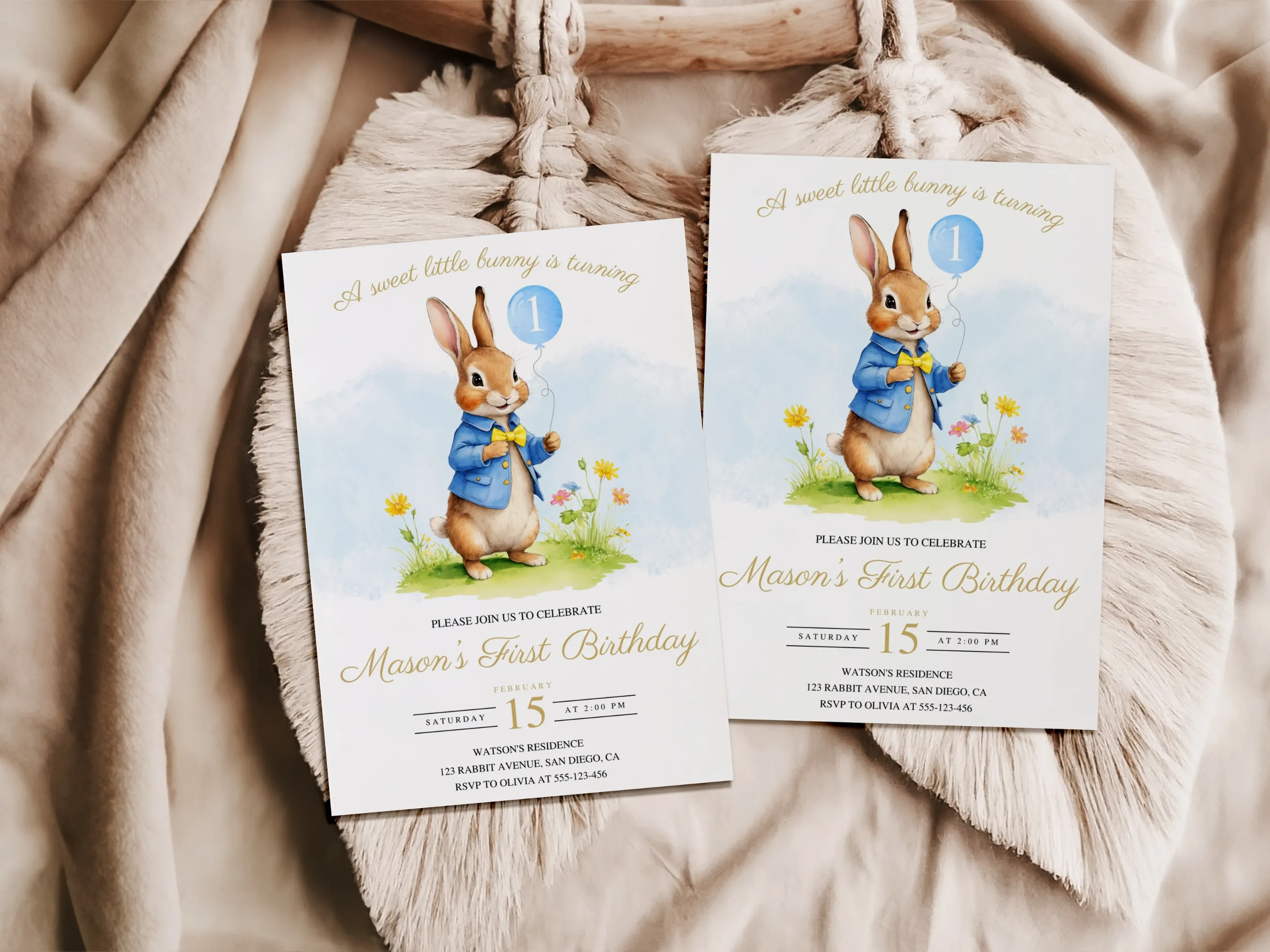 Peter Rabbit Birthday Invitation | Flopsy Bunny Party | 1st Birthday Boy Theme | Editable Canva Template | Digital Download