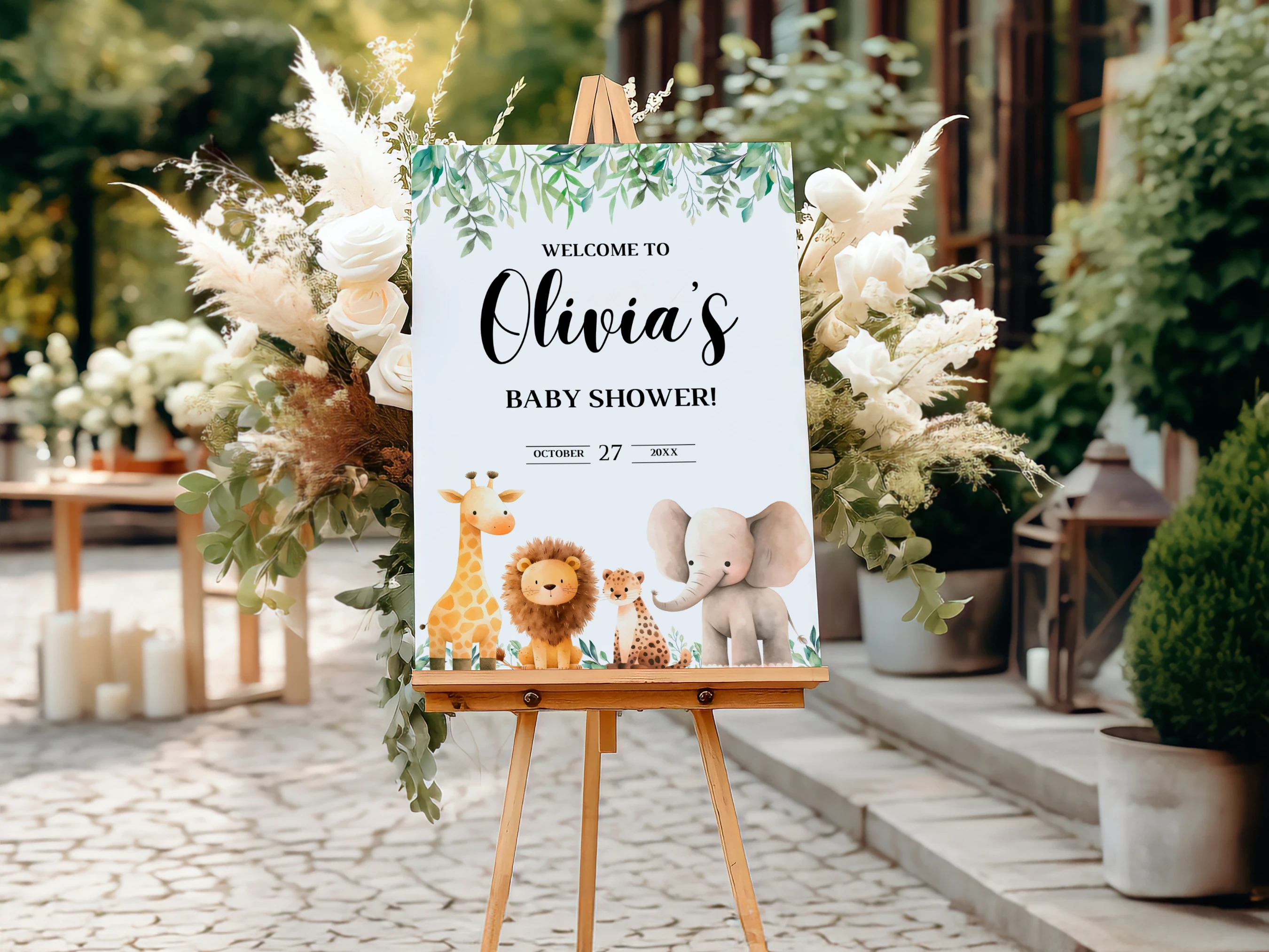 Safari Baby Shower Welcome Sign | Jungle Animals Welcome Board | Editable Canva Template | Digital Download