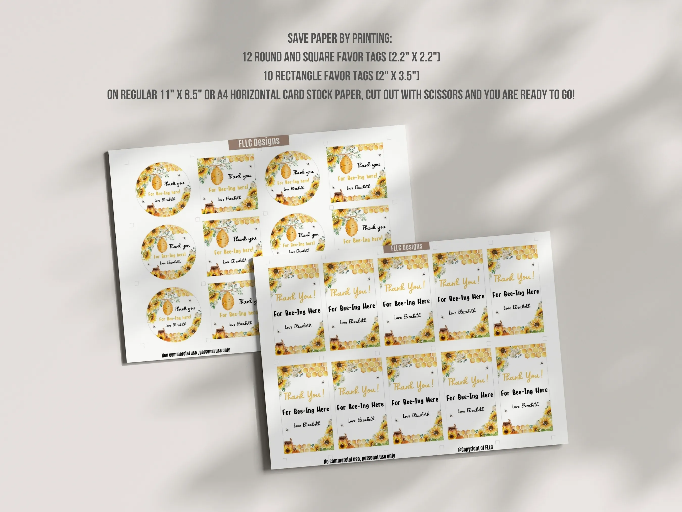 First Bee Day Birthday Thank You Tags | Bumble Bee Party Favor Labels | Sunflower Bee Gift Tags | Editable Canva Template | Digital Download
