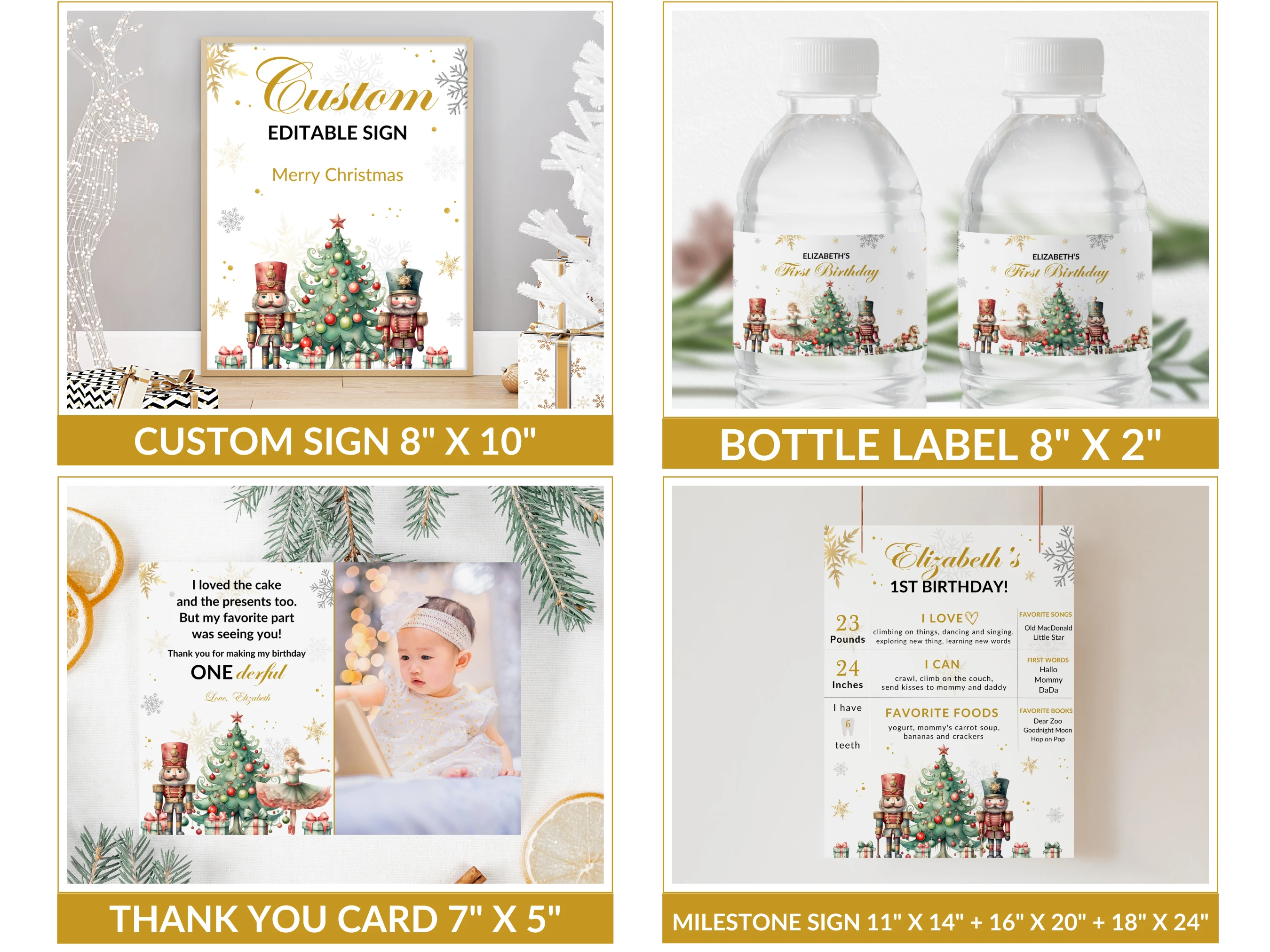 Nutcracker Winter Wonderland Birthday Bundle | First Birthday Party Decor | Editable Canva Template | Digital Download