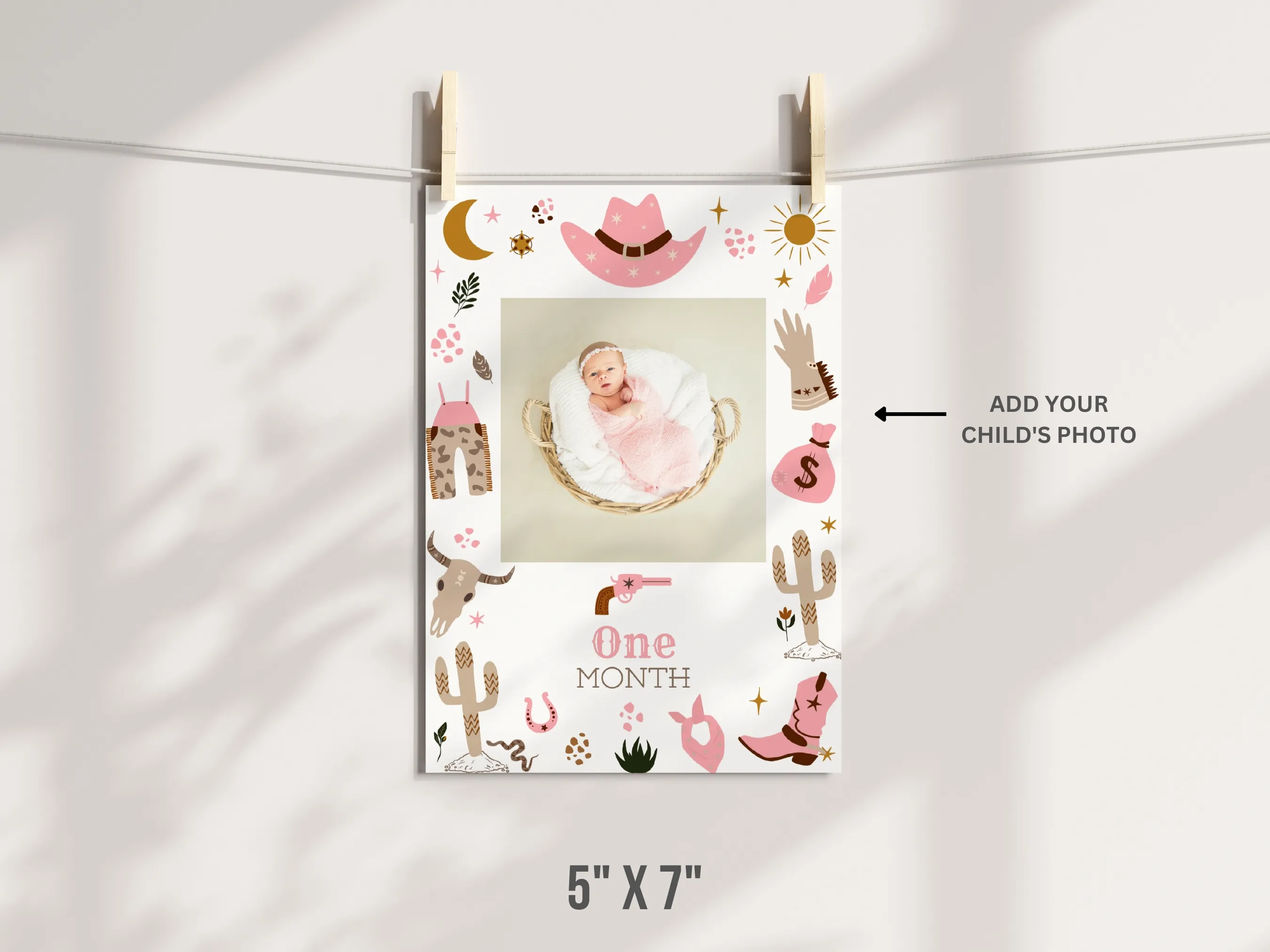 My First Rodeo Birthday Photo Banner | Cowgirl Western Milestone Cards | Editable Canva Template | Digital Download