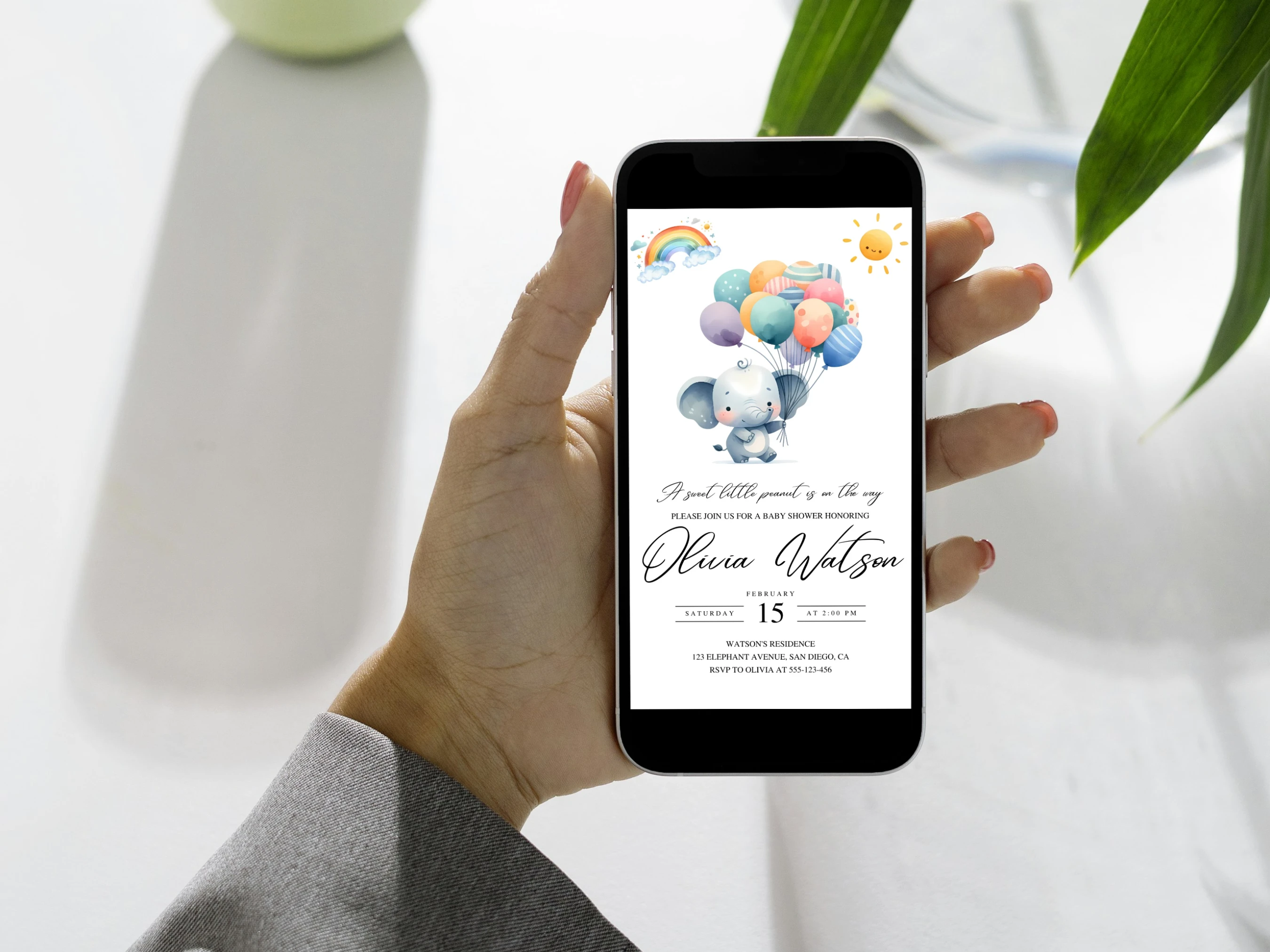 Little Peanut Baby Shower Mobile Invitation | Elephant Baby Shower Digital Invite | Balloons Baby Shower Party | Editable Canva Template | Digital Download