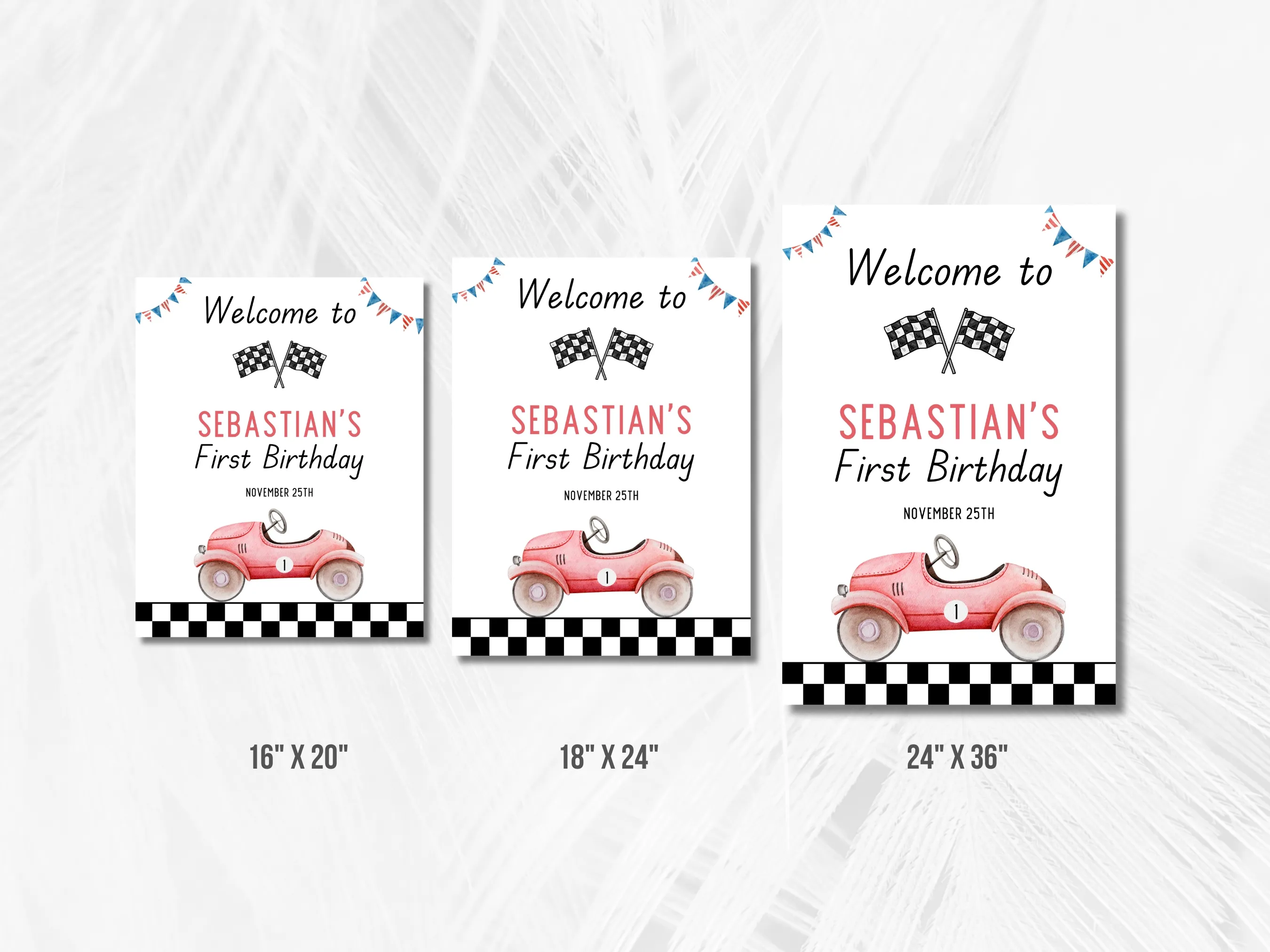 Fast One Birthday Welcome Sign | Red Vintage Race Car Party Welcome Board | Race Car 1st Birthday Sign | Editable Canva Template | Digital Download