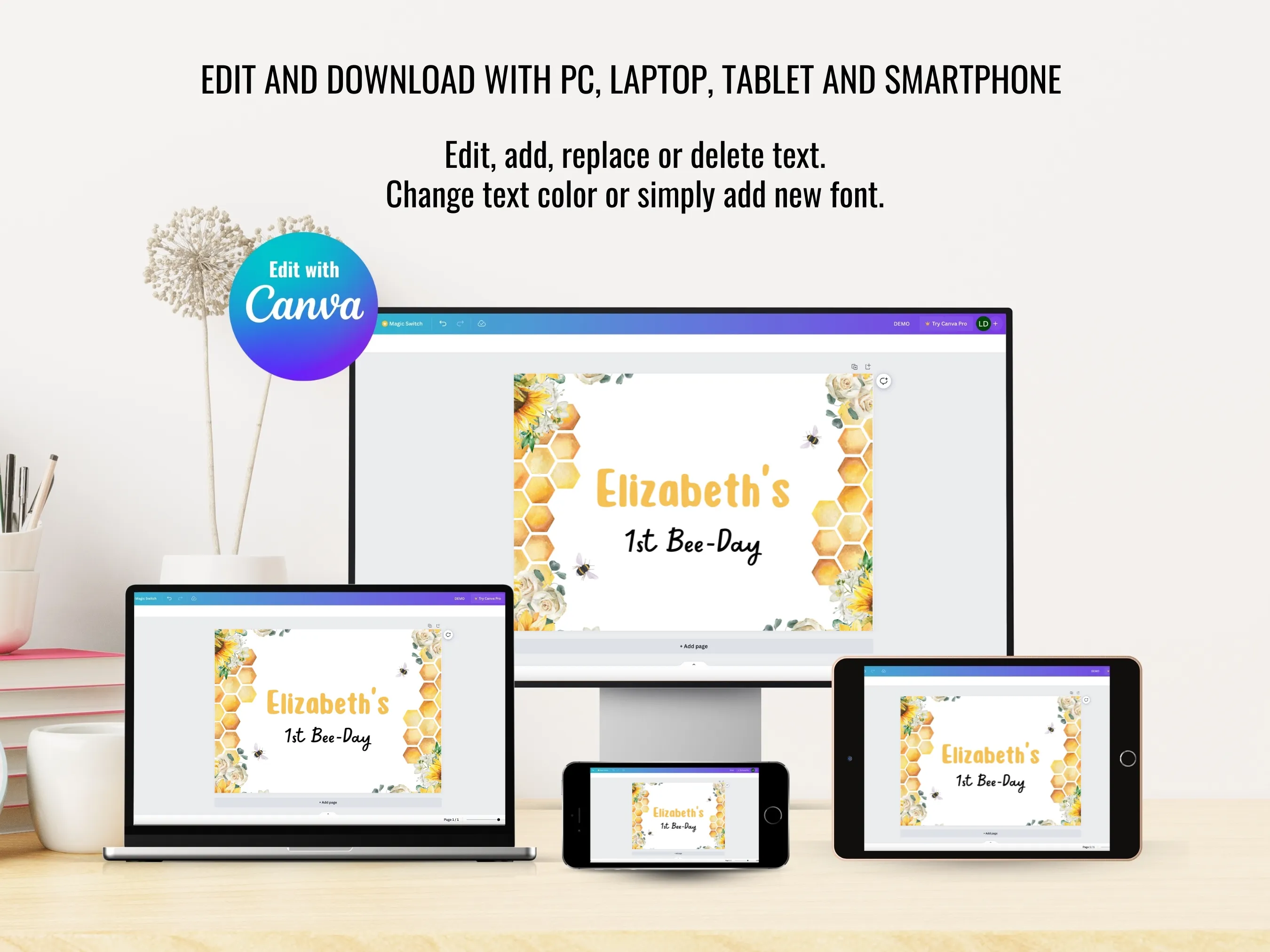 First Bee Day Chocolate Wrappers | Sunflower Bee Candy Bar Labels | Bee Birthday Candy Wrappers | Editable Canva Template | Digital Download