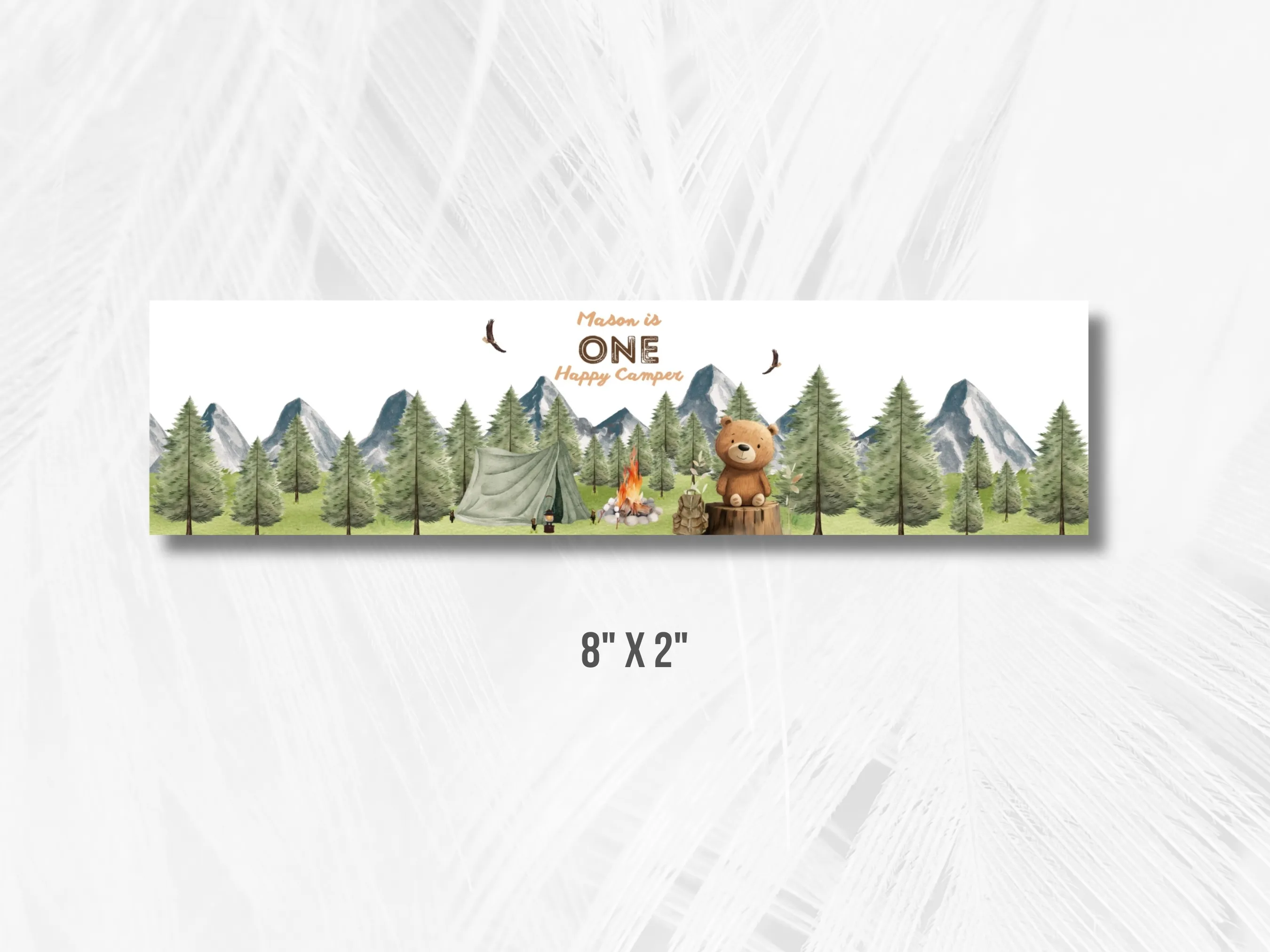 One Happy Camper Water Bottle Labels | Camping Birthday Bottle Stickers | Woodland Party Bottle Wraps | Editable Canva Template | Digital Download