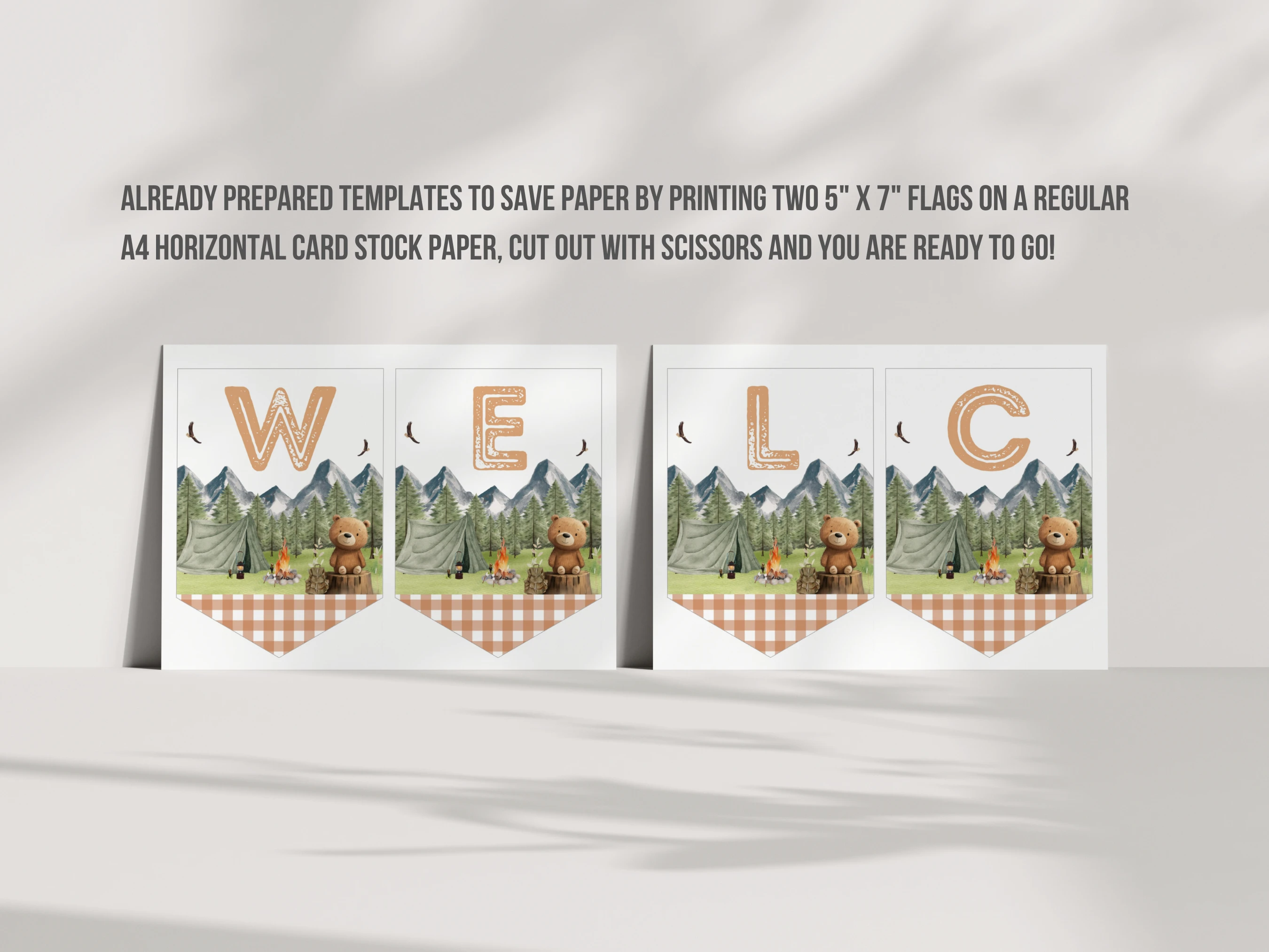 Little Camper Baby Shower Wall Banner | Adventure Awaits Woodland Baby Shower Welcome Garland | Editable Canva Template | Digital Download