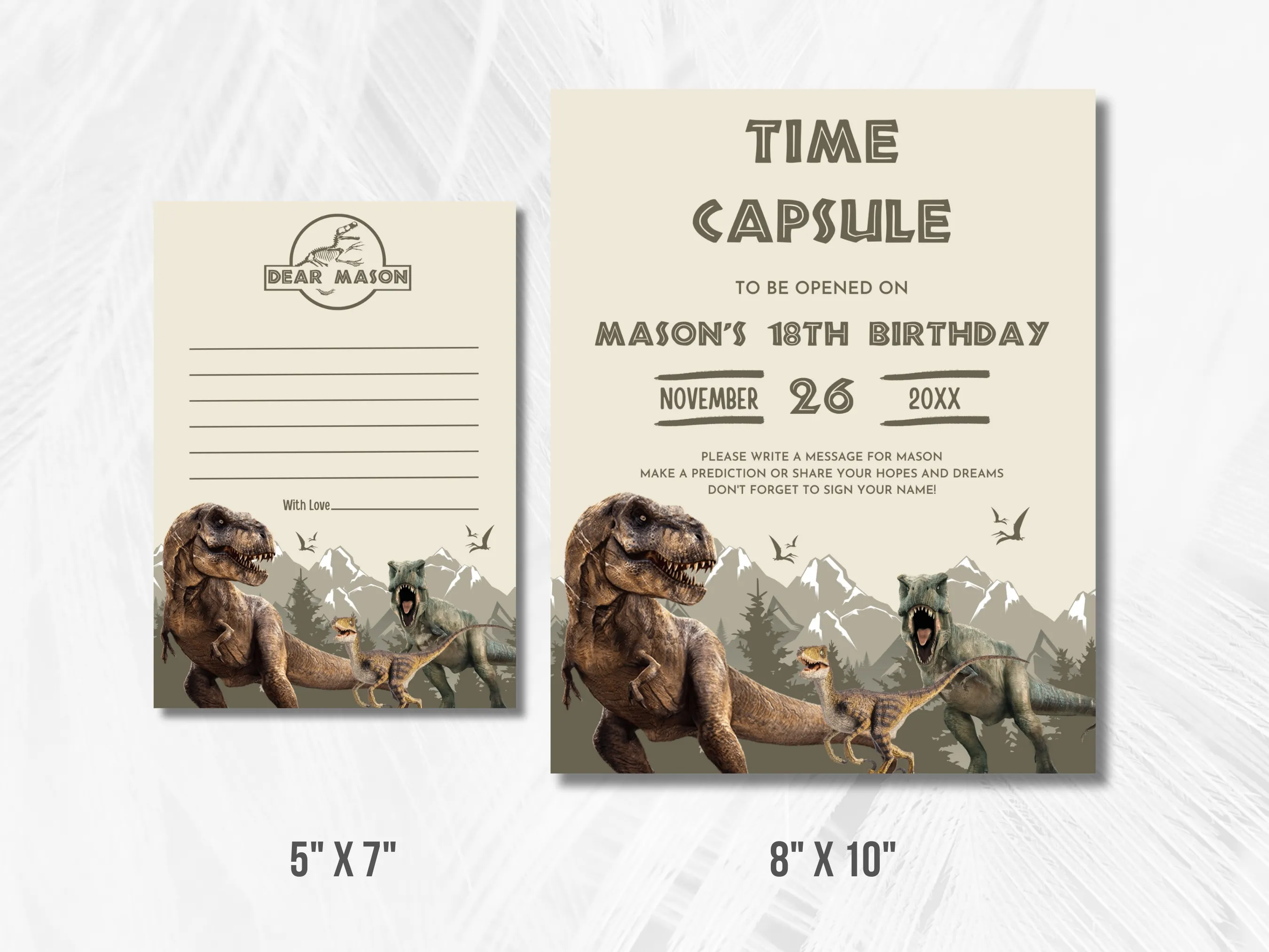 Dinosaur Birthday Time Capsule | Jurassic Party Guest Book & Wishes Cards | Editable Canva Template | Digital Download