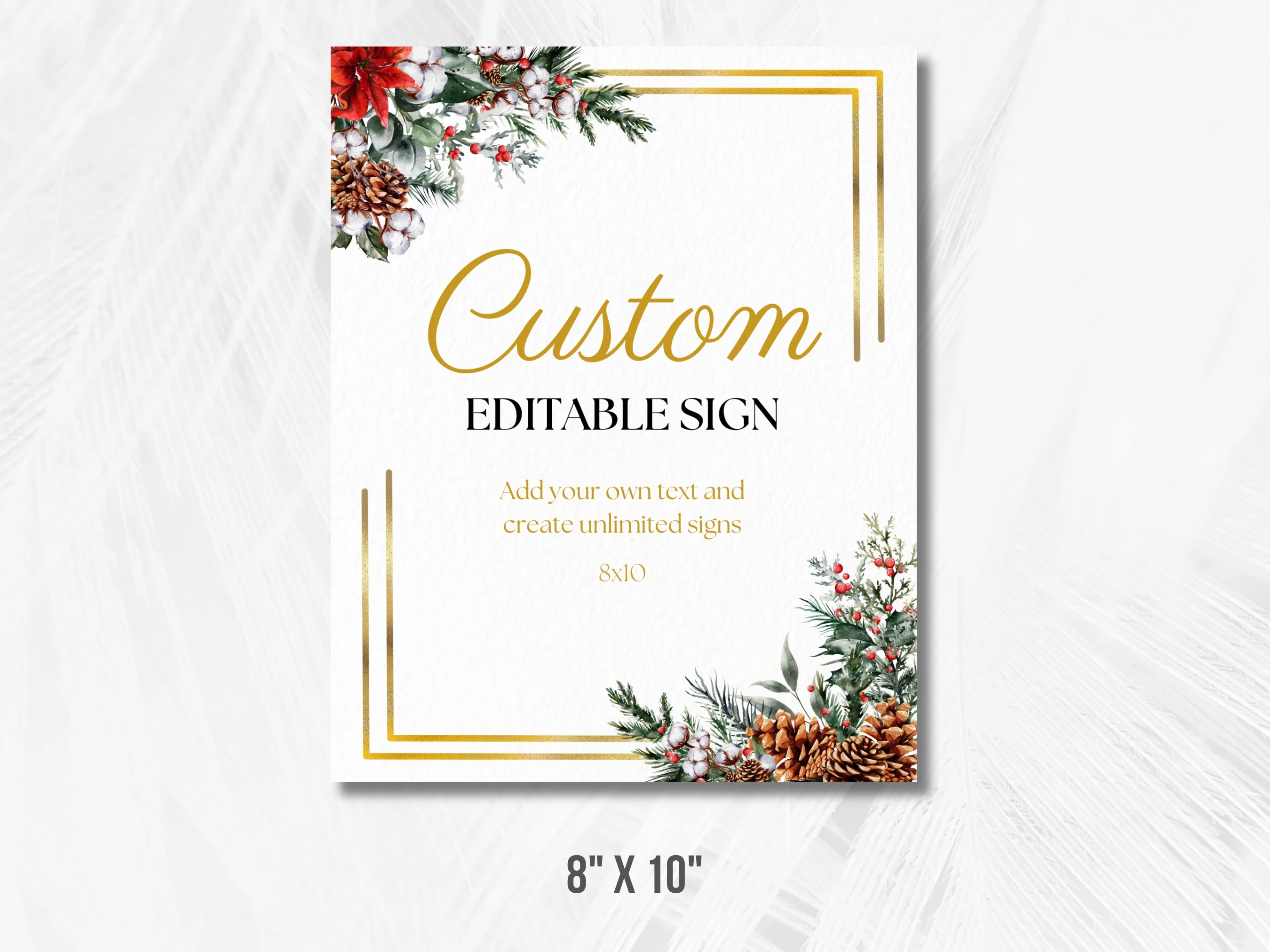 Personalized Christmas Table Sign | 8x10 Golden Frame Holiday Decor | Editable Canva Template | Digital Download