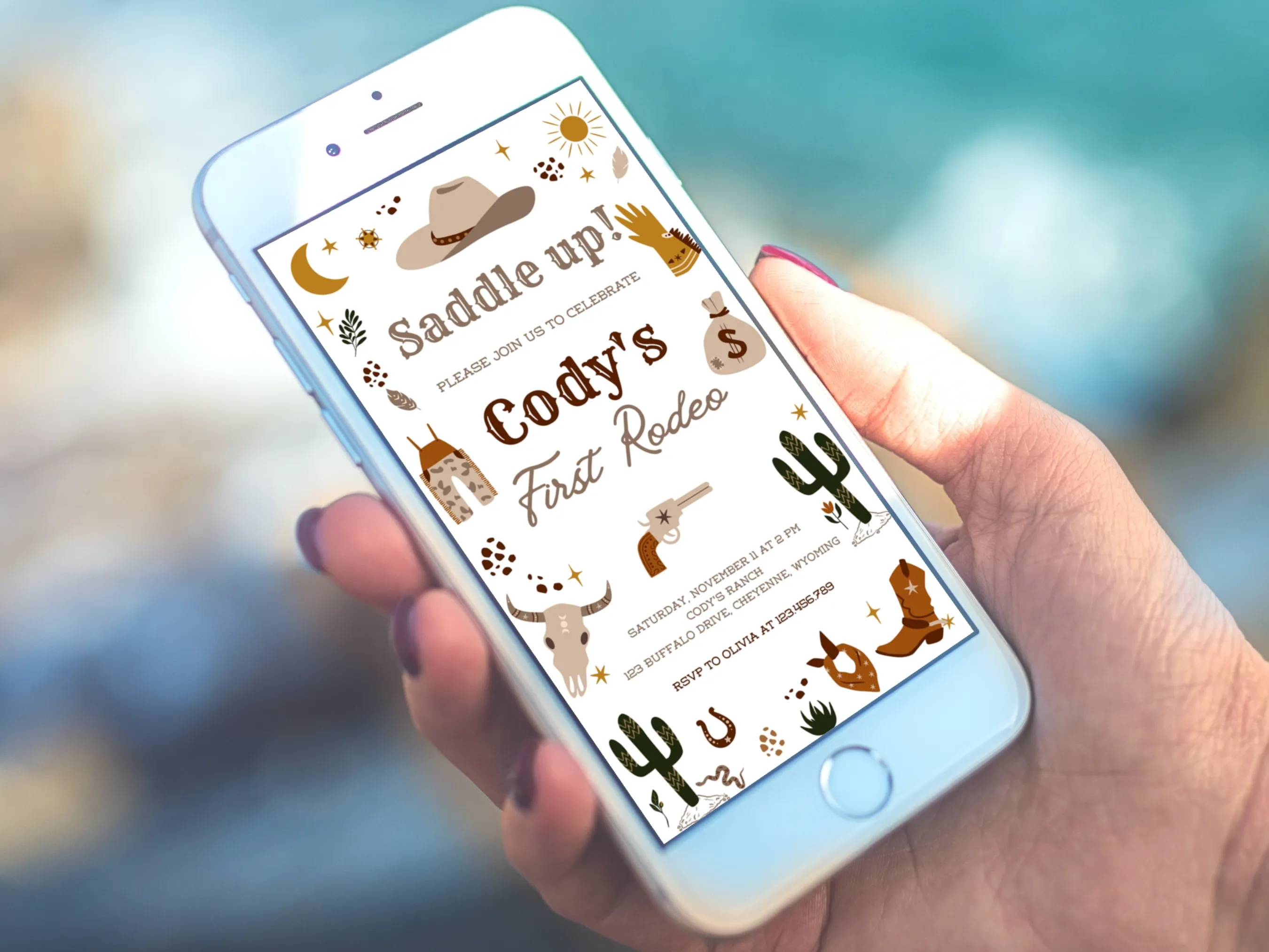 My First Rodeo Birthday Mobile Invitation | Cowboy Western Evite | Editable Canva Template | Digital Download