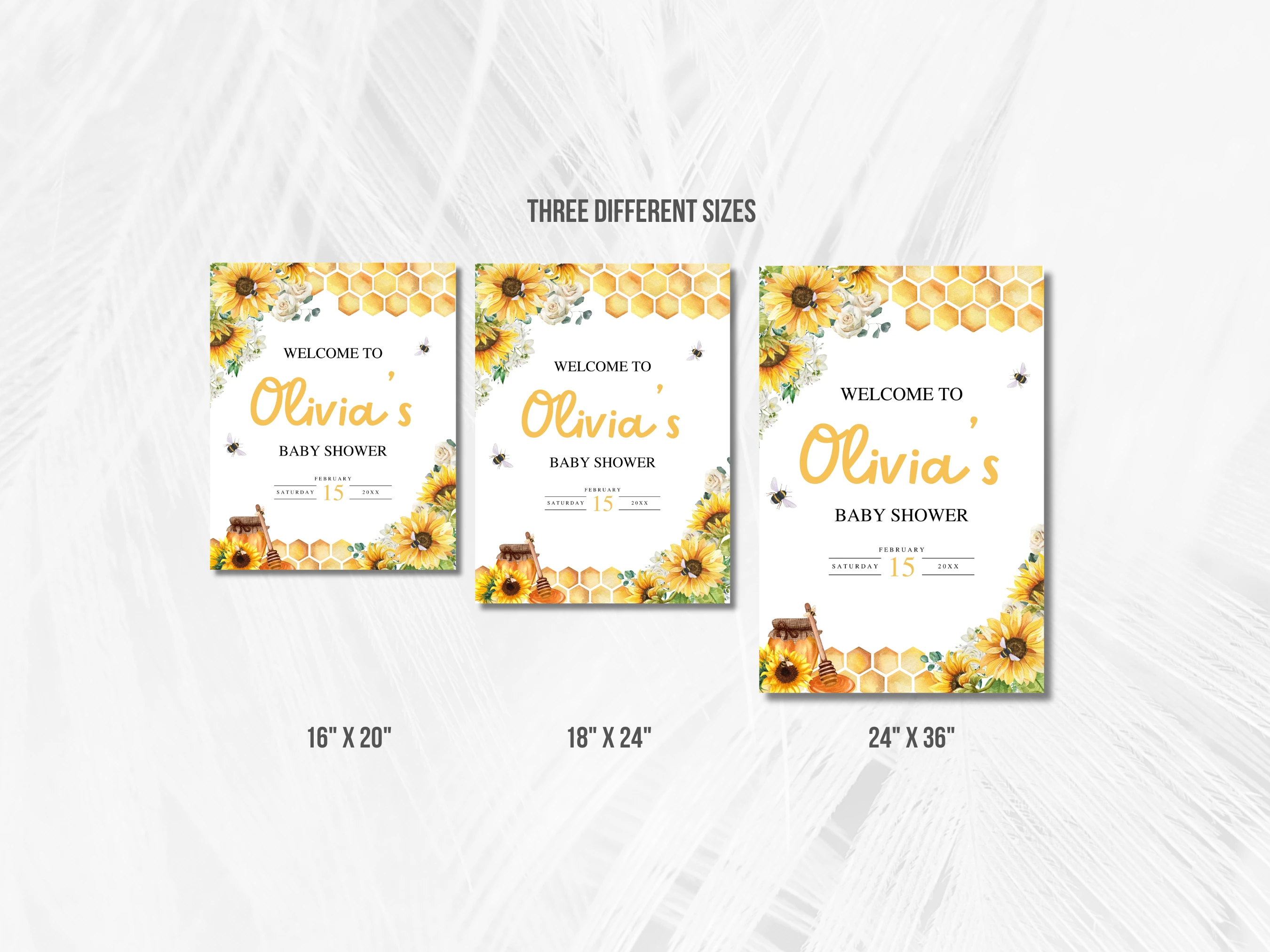 Sunflower Honey Bee Baby Shower Welcome Sign | Yellow Bumble Bee Welcome Board For Baby Girl | Editable Canva Template | Digital Download