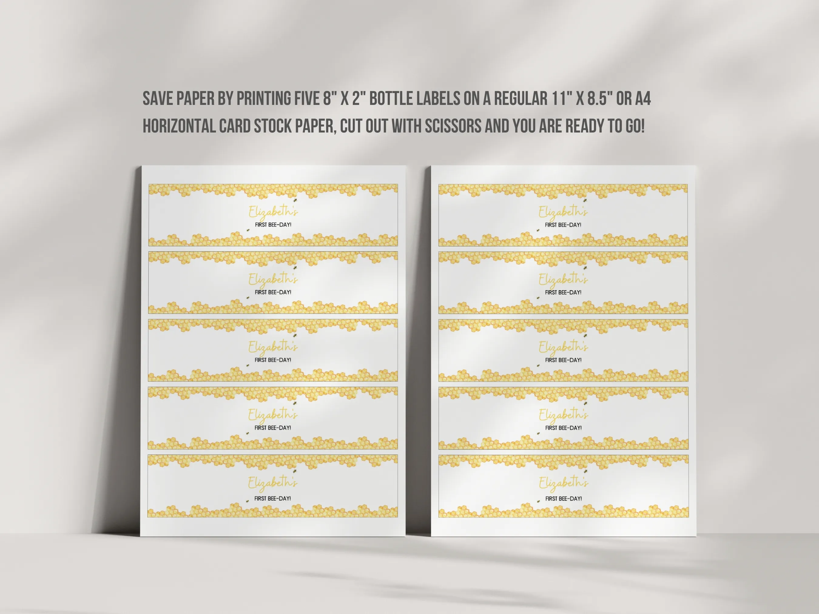 First Bee Day Water Bottle Labels | Bumble Bee Bottle Stickers | Honey Bee Bottle Wraps | Editable Canva Template | Digital Download