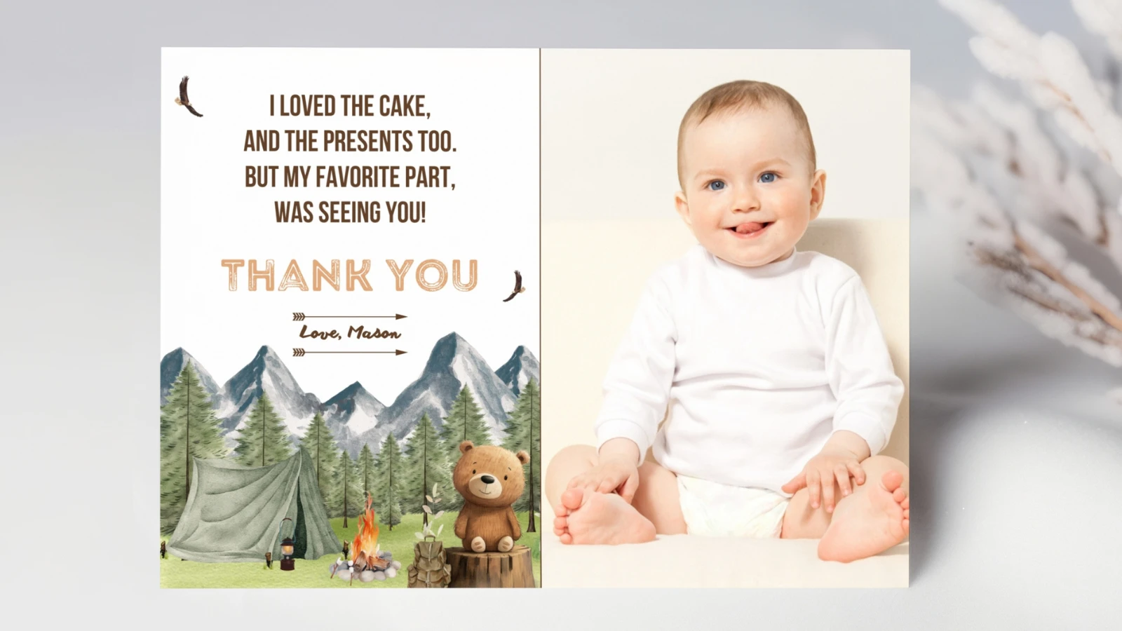 Printable thank you card for party guests after birthdays and baby showers, editable Canva template – fllcdesigns