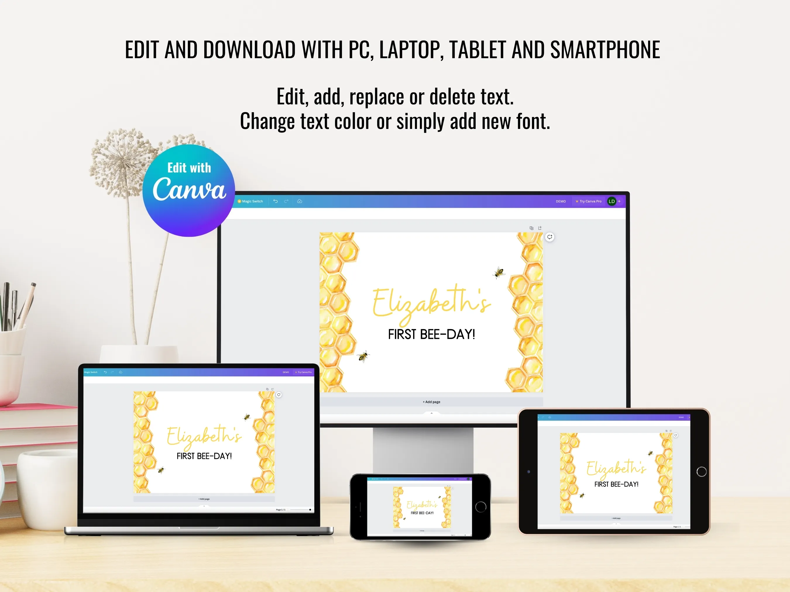 First Bee Day Chocolate Wrappers | Honeybee Candy Bar Labels | Bee Birthday Candy Wrappers | Editable Canva Template | Digital Download