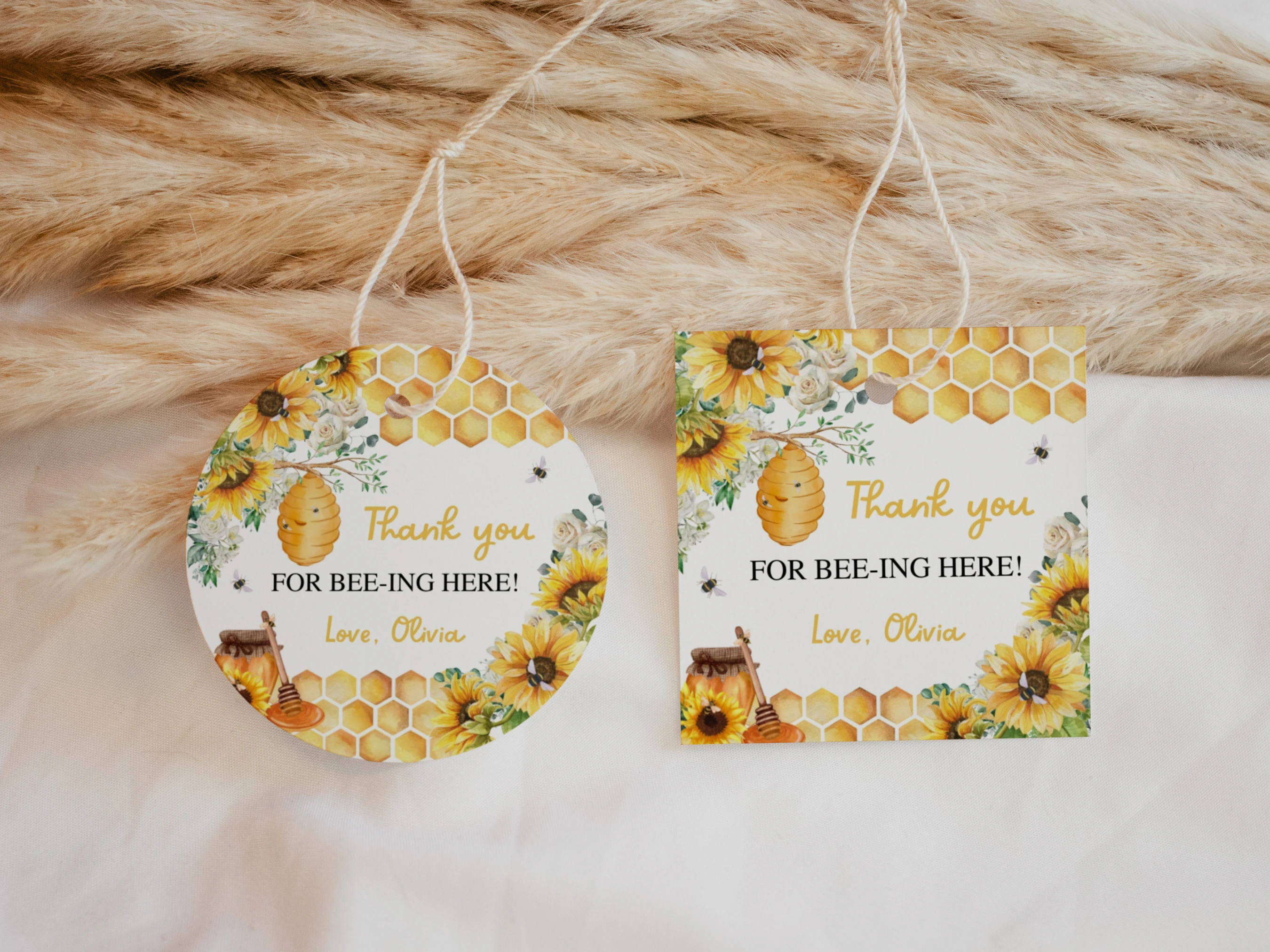 Sunflower Honey Bee Baby Shower Thank You Tags | Bumble Bee Favor Tags | Editable Canva Template | Digital Download