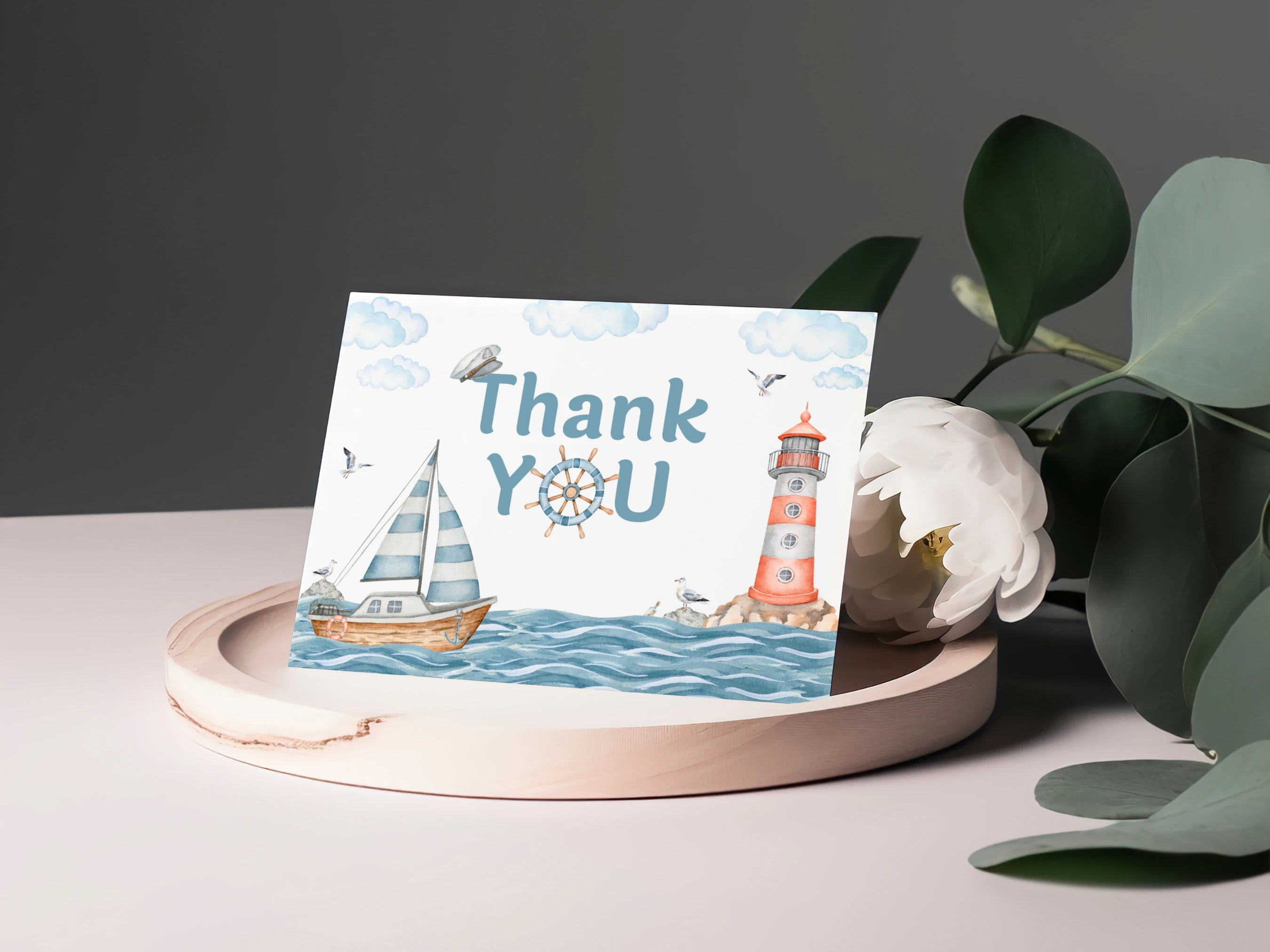 Nautical Baby Shower Thank You Card | Ahoy It's a Boy Baby Shower Thank You Note | Editable Canva Template | Digital Download