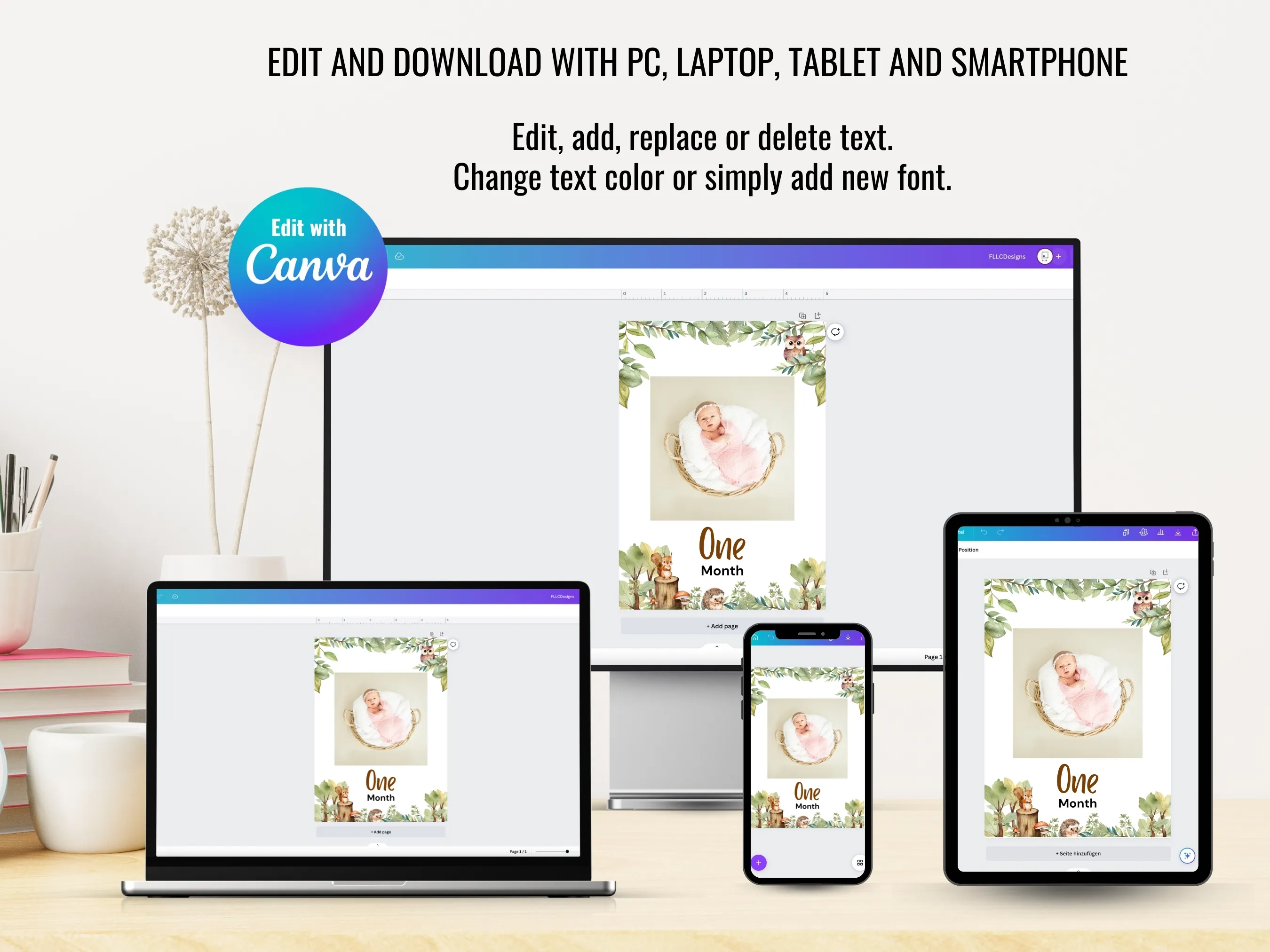 Forest Animals Birthday Photo Banner | Woodland Monthly Milestone Cards | Editable Canva Template | Digital Download