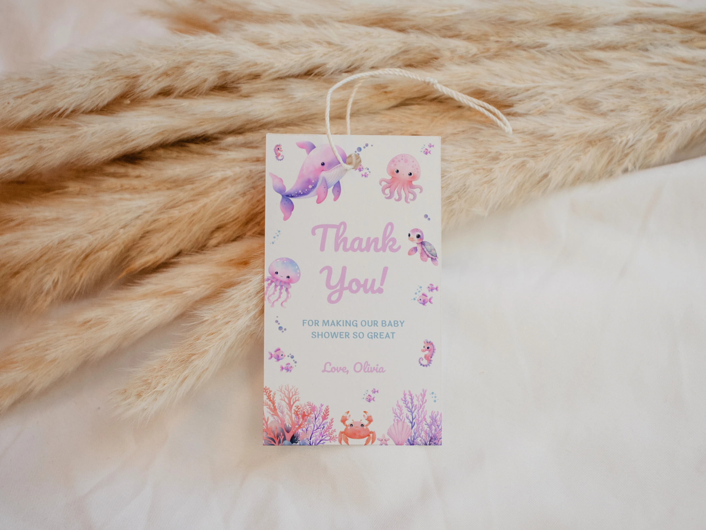 Under The Sea Baby Shower Thank You Tags | Ocean Animals Baby Girl Favor Tags | Editable Canva Template | Digital Download