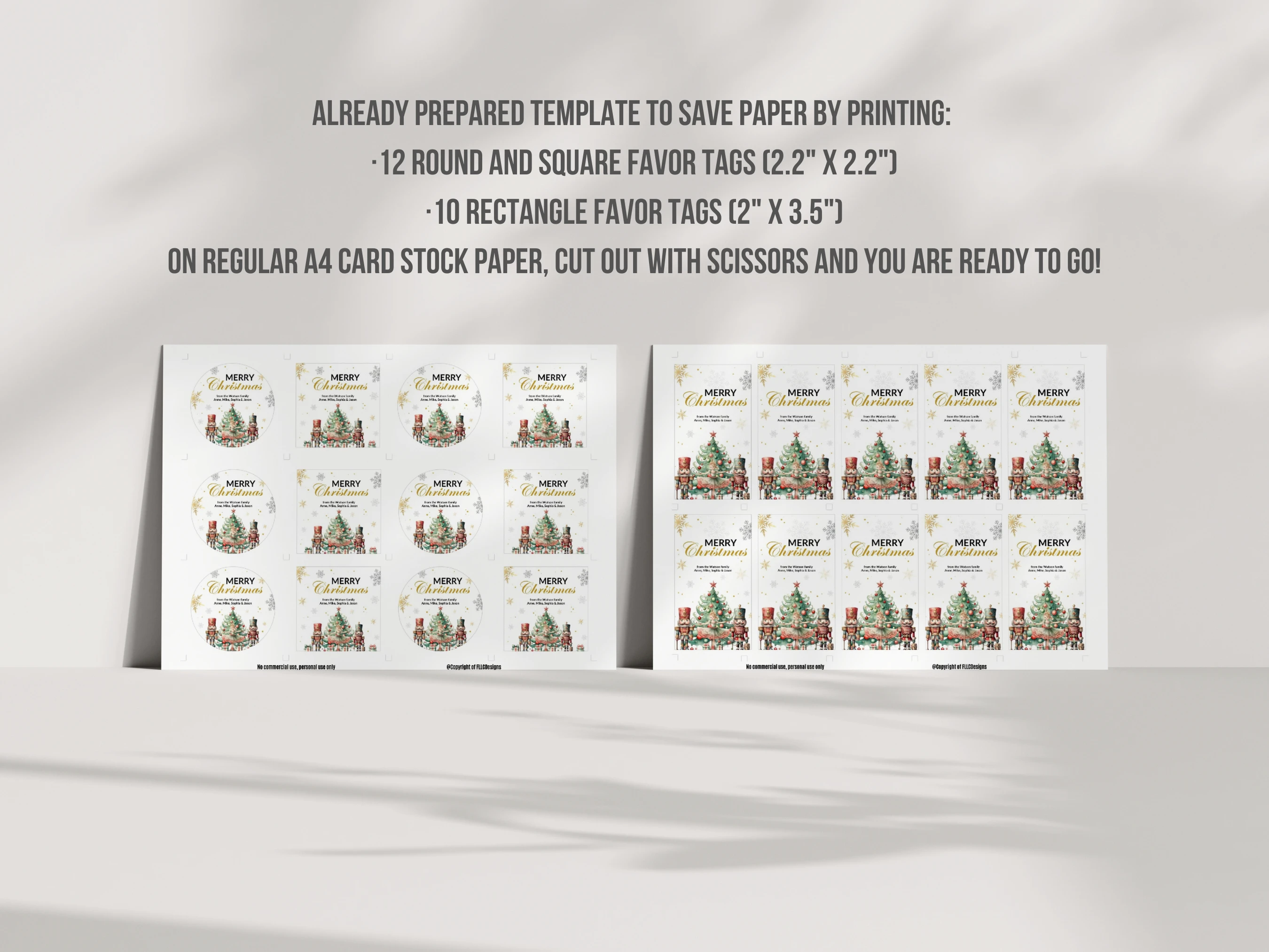 Nutcracker Christmas Gift Tags | Printable Holiday Favor Labels | Editable Canva Template | Digital Download