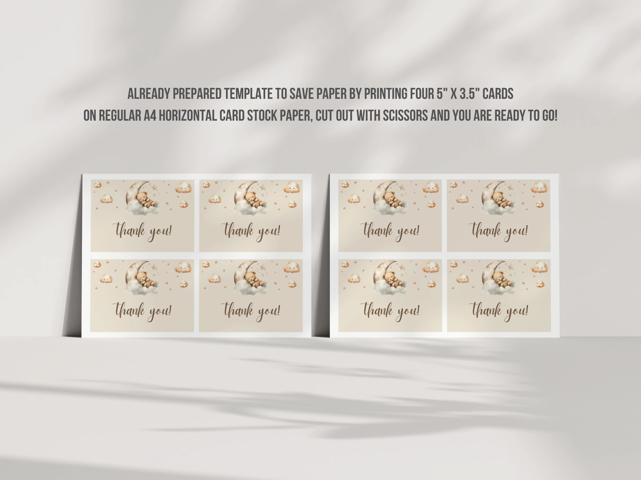 Teddy Bear Baby Shower Thank You Card | Over The Moon Baby Shower Thank You Note | Editable Canva Template | Digital Download